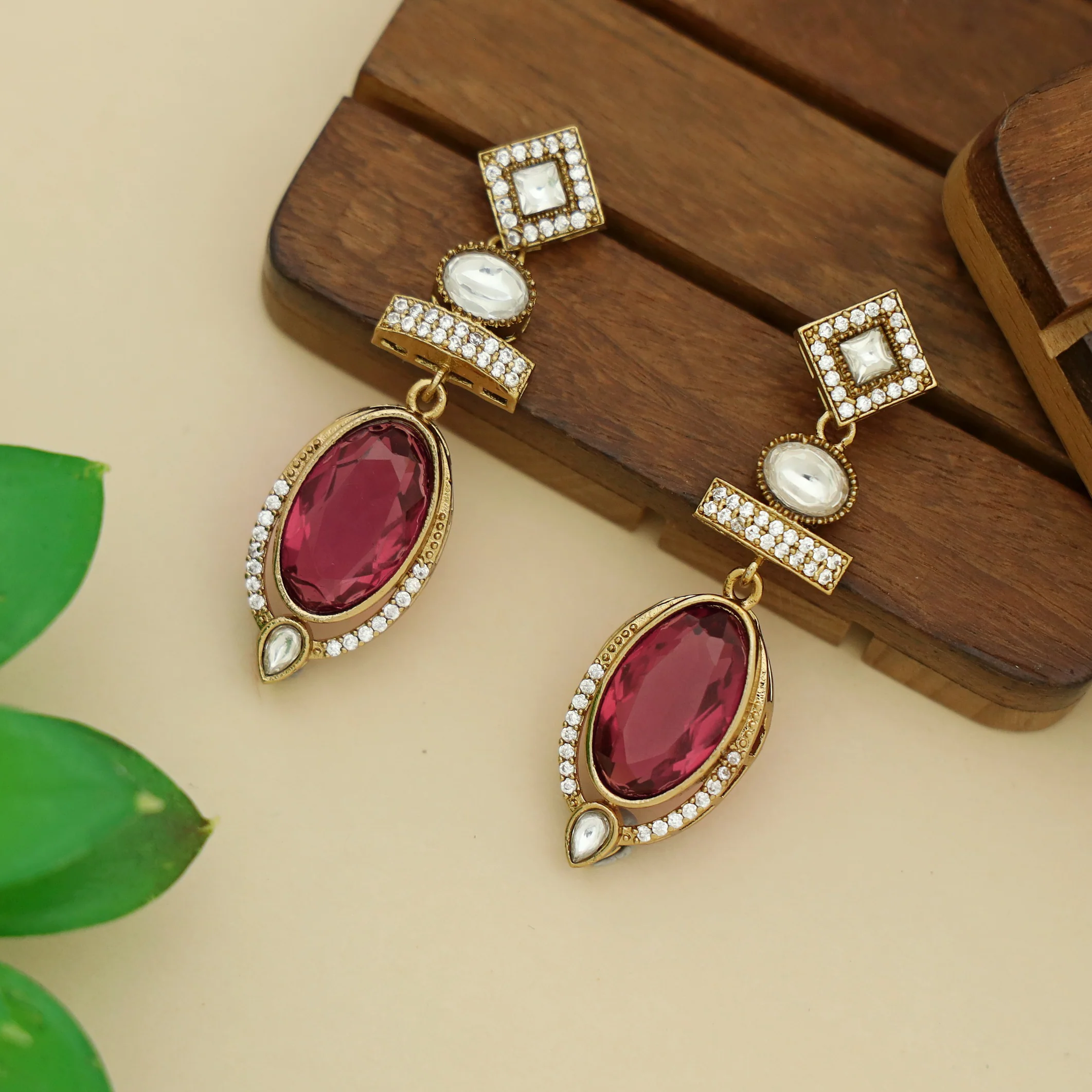 Dipti AD Stone Oval Glossy Stone Earring - Image 5