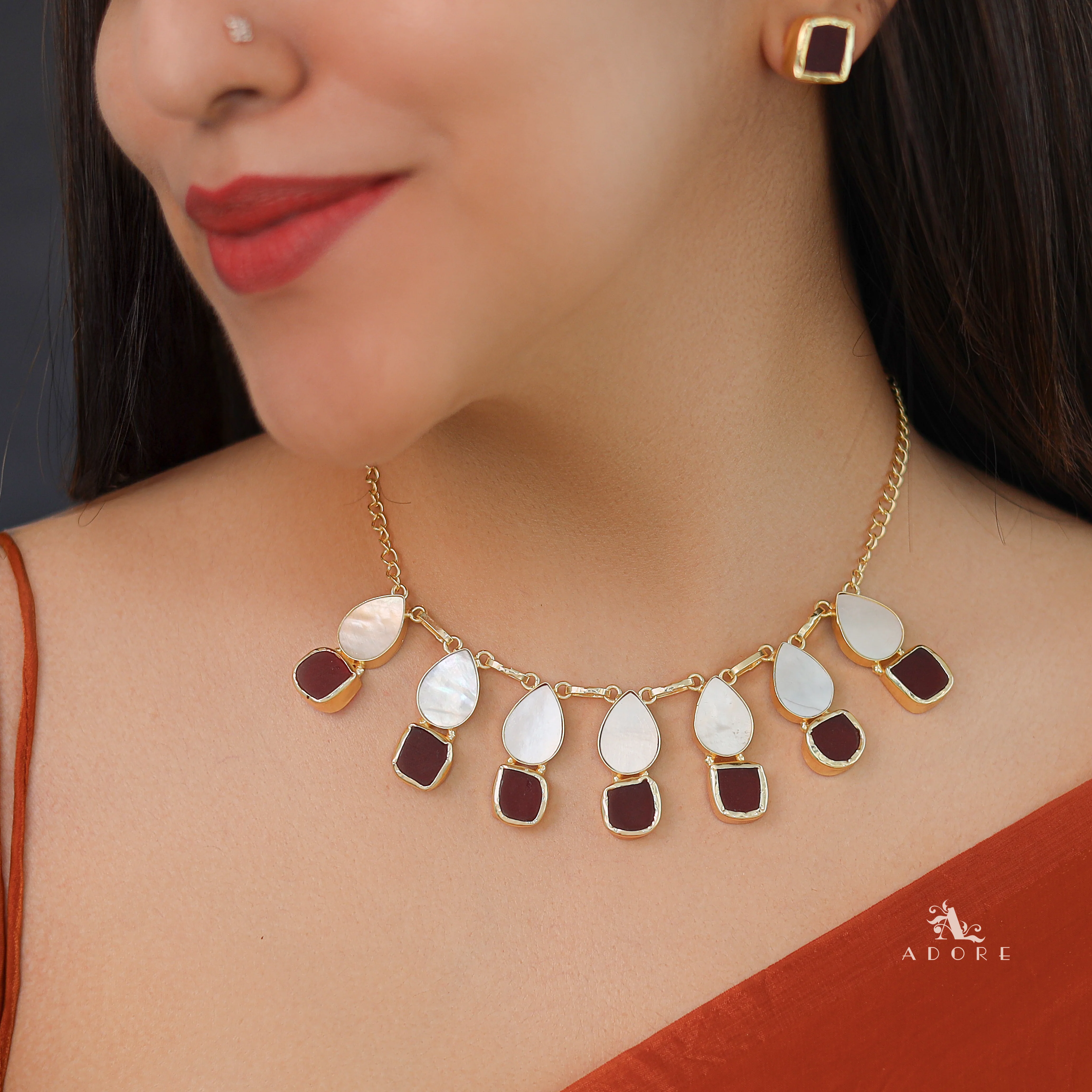 Hania Drop MOP + Raw Stone Neckpiece With Stud - Image 20