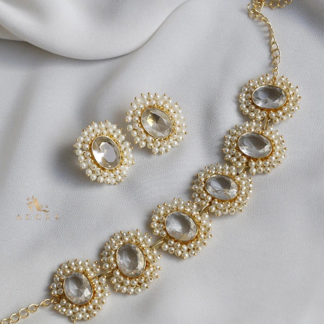 Divisha Glossy Full Pearl Choker With Earring (Colour Options) - Image 11