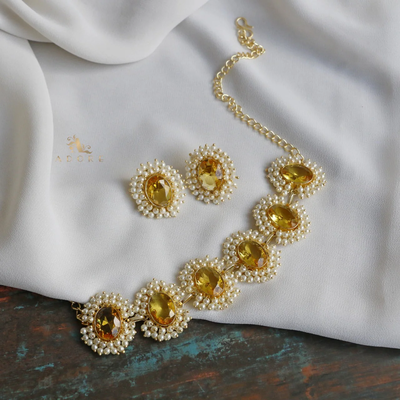 Divisha Glossy Full Pearl Choker With Earring (Colour Options) - Image 13