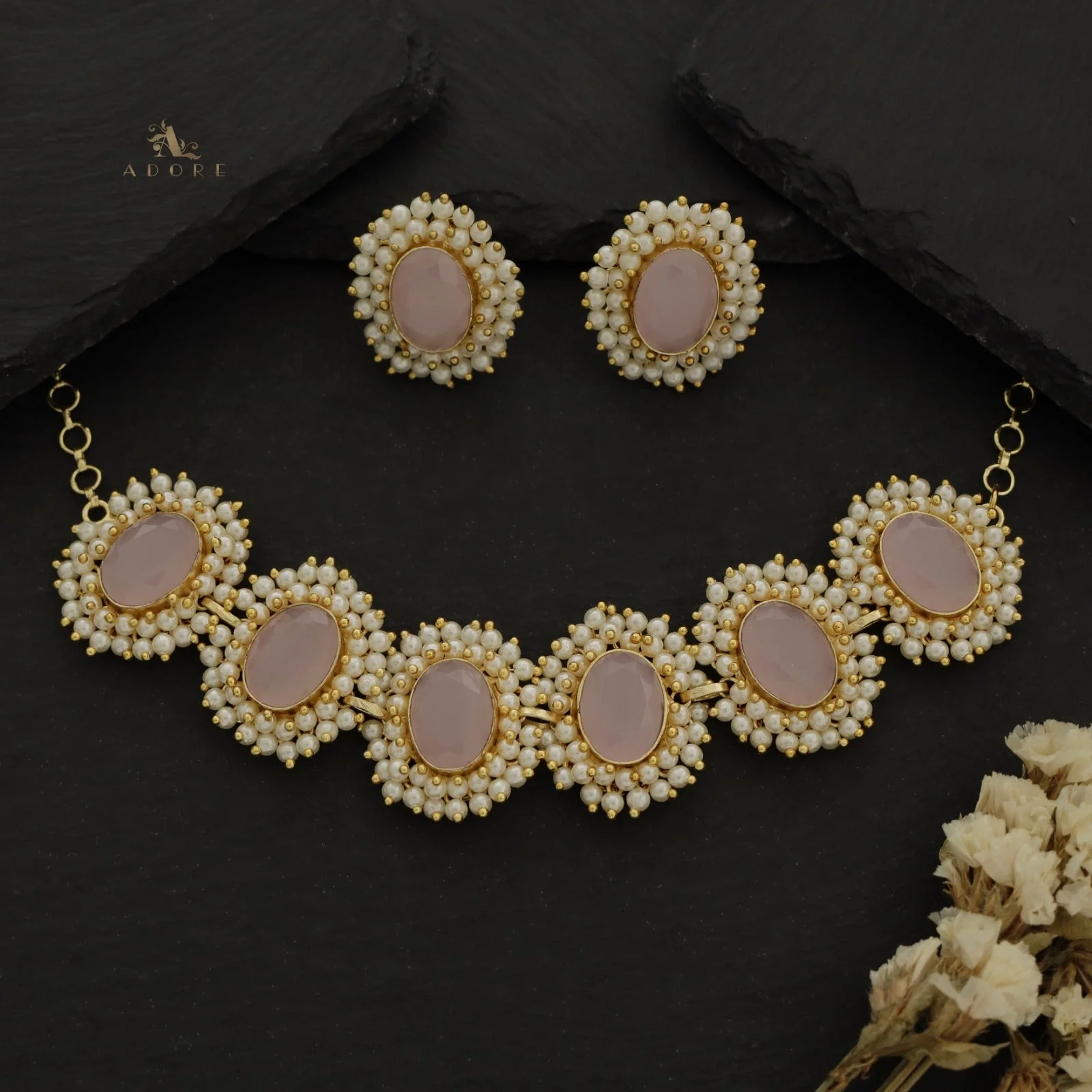 Divisha Glossy Full Pearl Choker With Earring (Colour Options) - Image 18