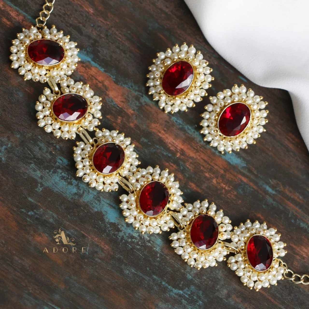 Divisha Glossy Full Pearl Choker With Earring (Colour Options) - Image 2