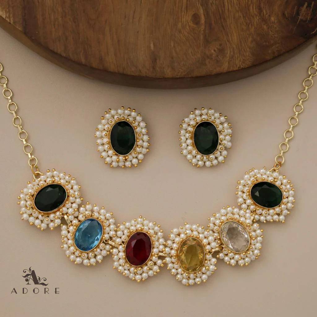 Divisha Glossy Full Pearl Choker With Earring (Colour Options) - Image 20