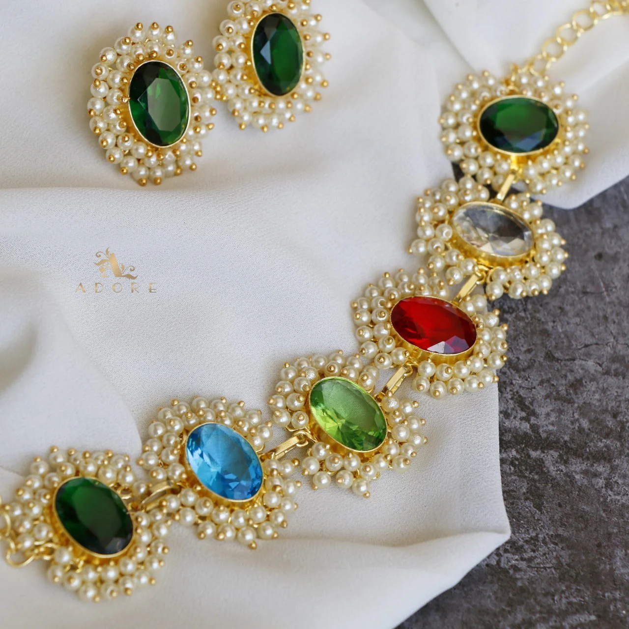 Divisha Glossy Full Pearl Choker With Earring (Colour Options) - Image 22