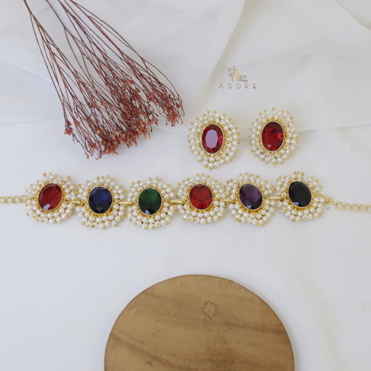 Divisha Glossy Full Pearl Choker With Earring (Colour Options) - Image 23
