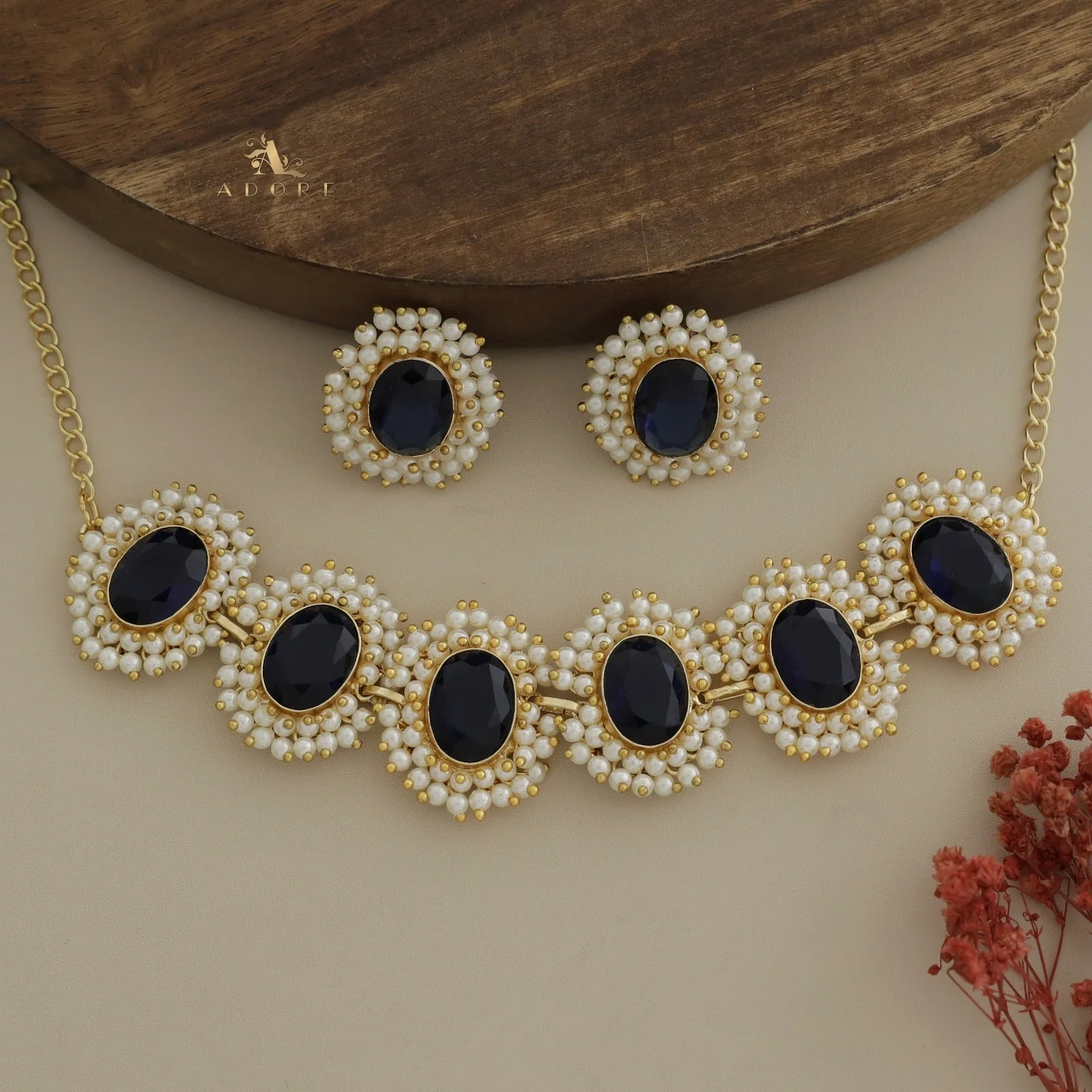 Divisha Glossy Full Pearl Choker With Earring (Colour Options) - Image 3