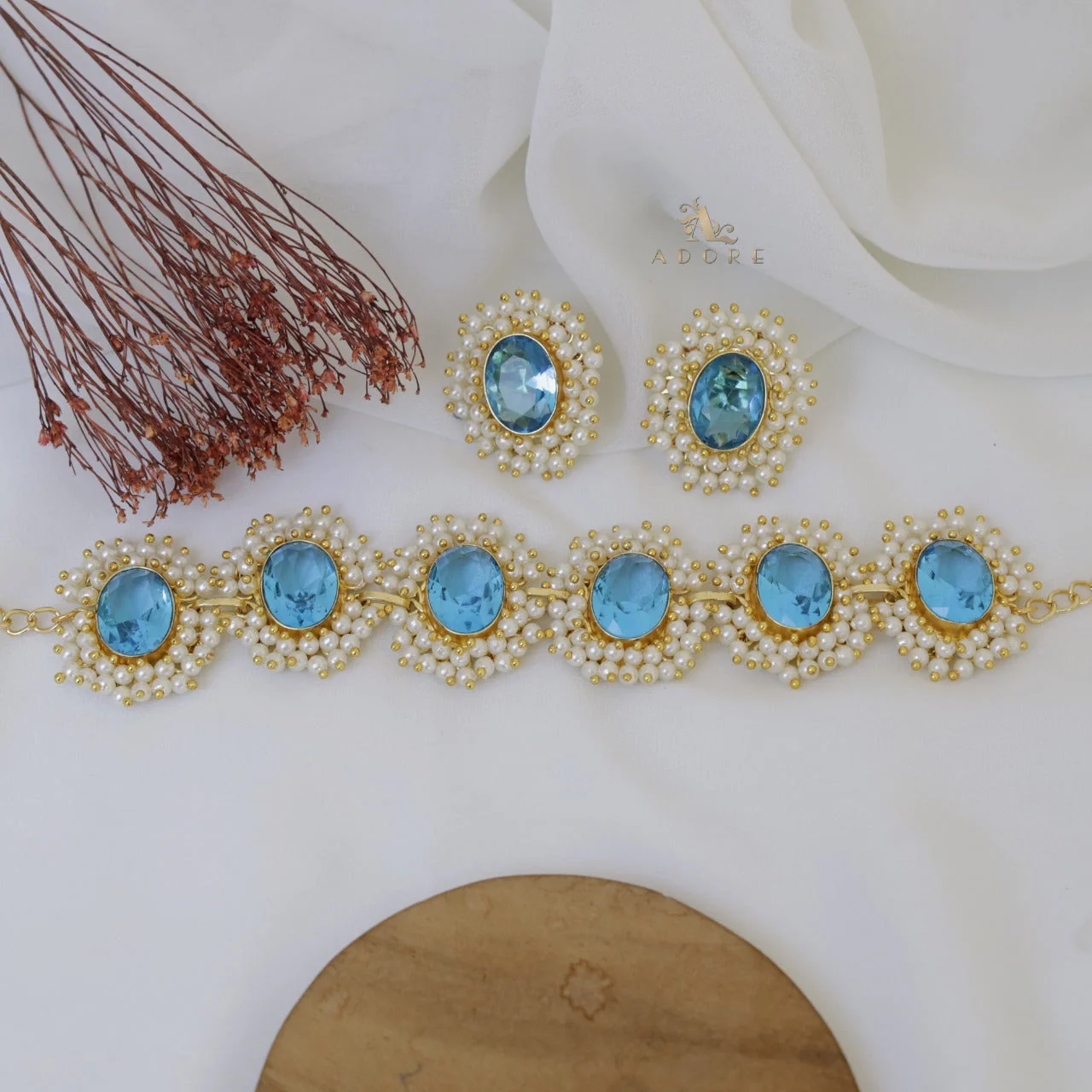 Divisha Glossy Full Pearl Choker With Earring (Colour Options) - Image 4