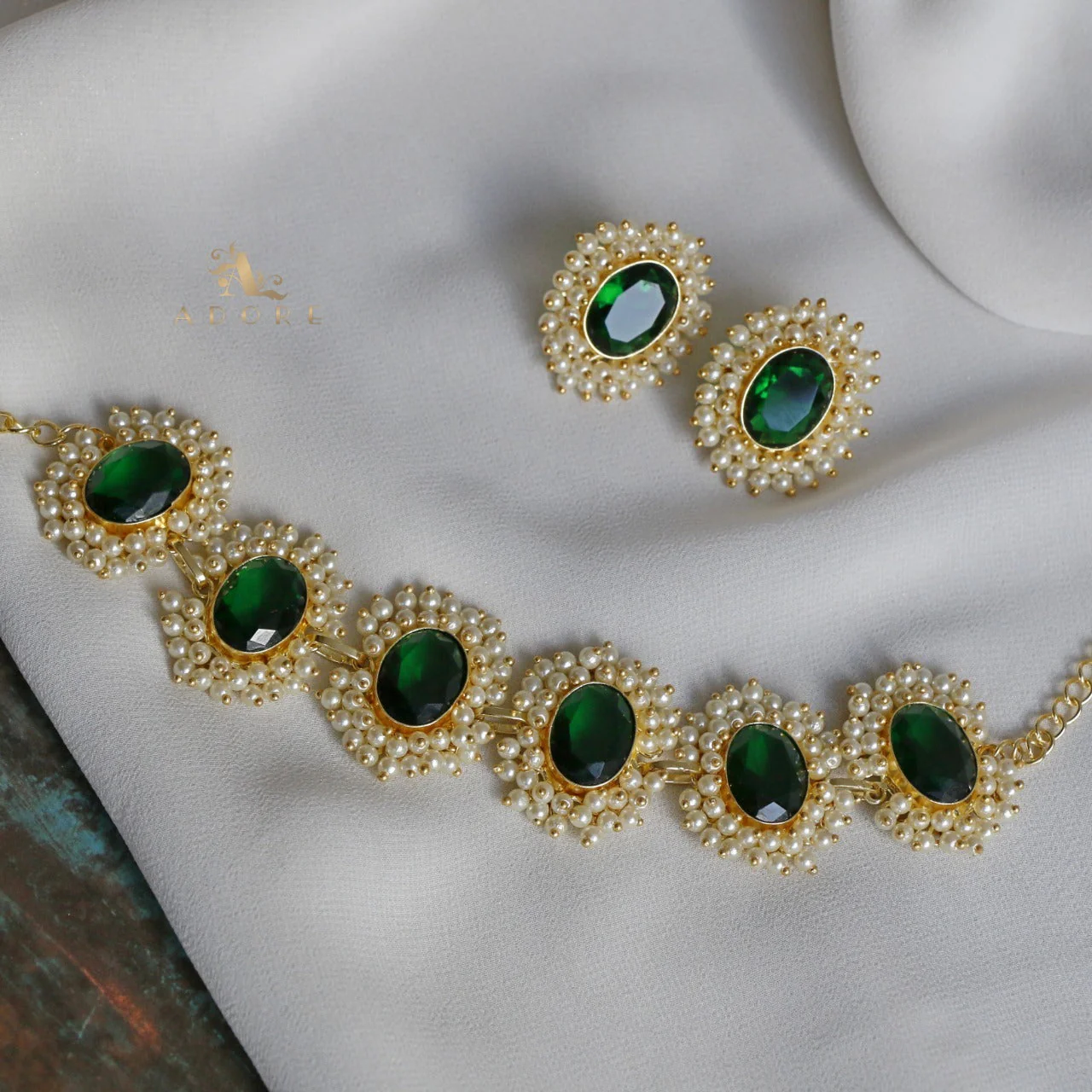 Divisha Glossy Full Pearl Choker With Earring (Colour Options) - Image 5