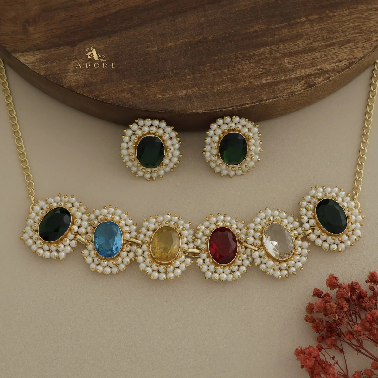 Divisha Glossy Full Pearl Choker With Earring (Colour Options) - Image 6