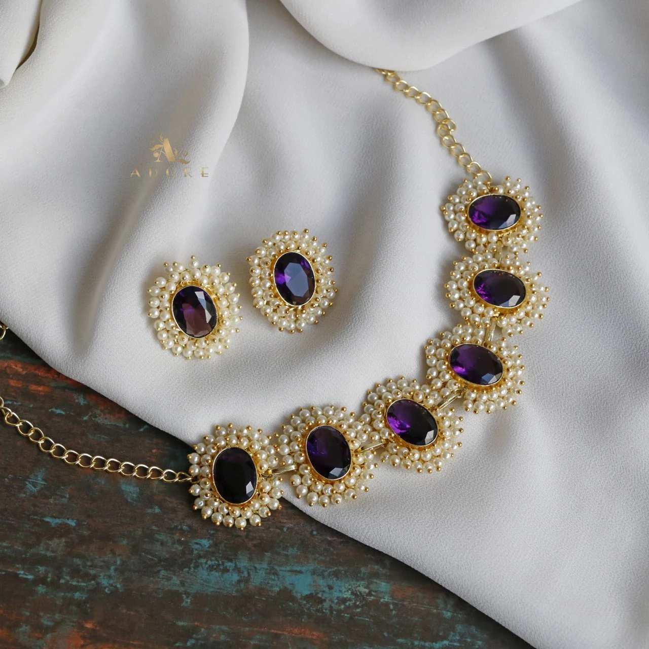 Divisha Glossy Full Pearl Choker With Earring (Colour Options) - Image 8