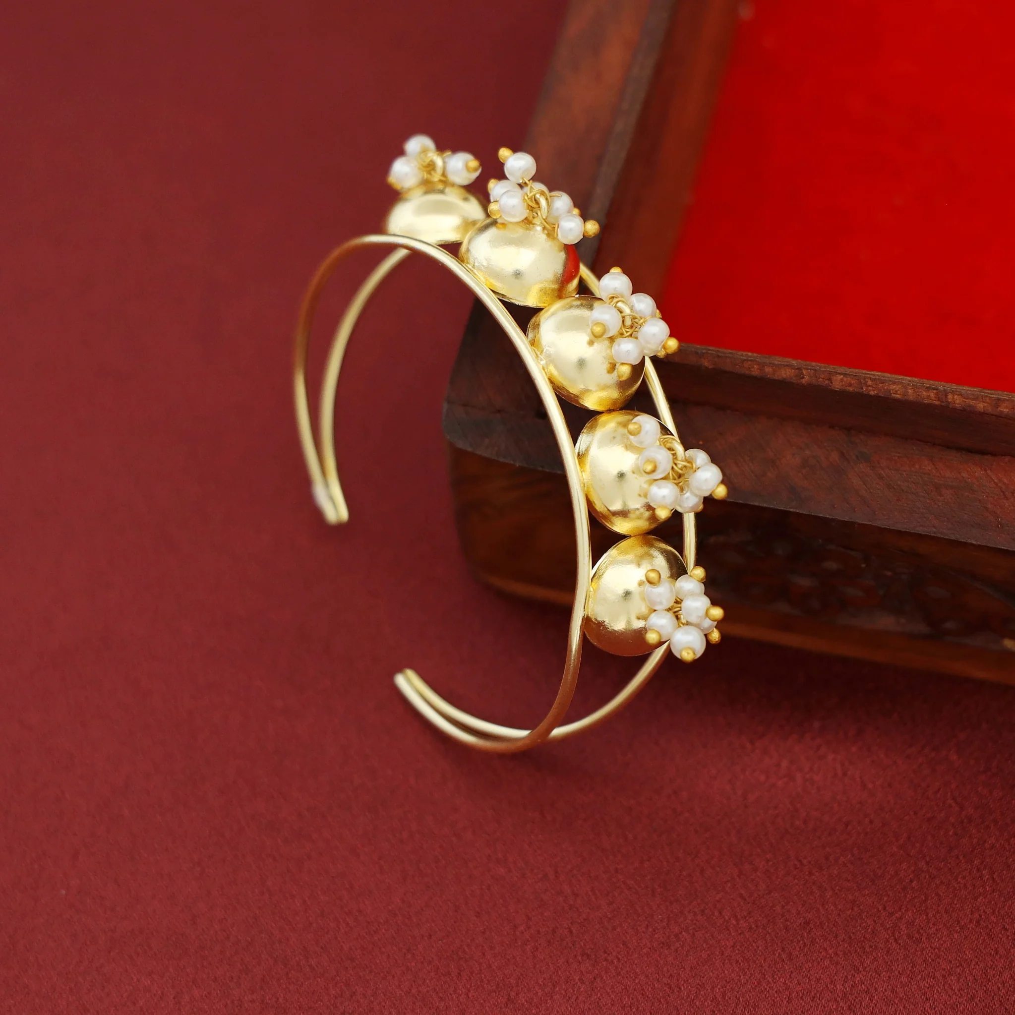 Divya Golden Half Ball Pearl 2 Layer Bangle - Image 2