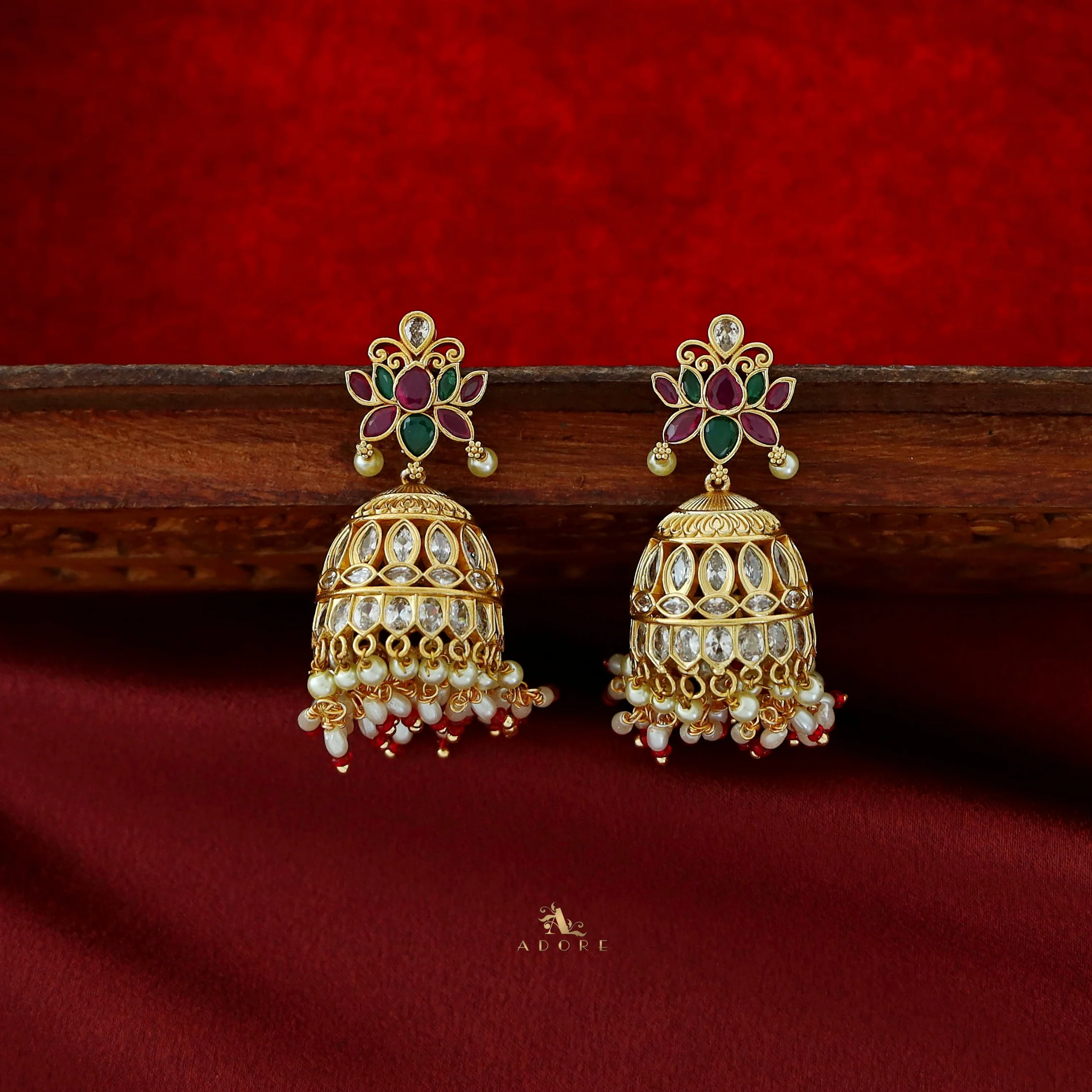 Druthi Golden Kamal Jhumka - Image 2