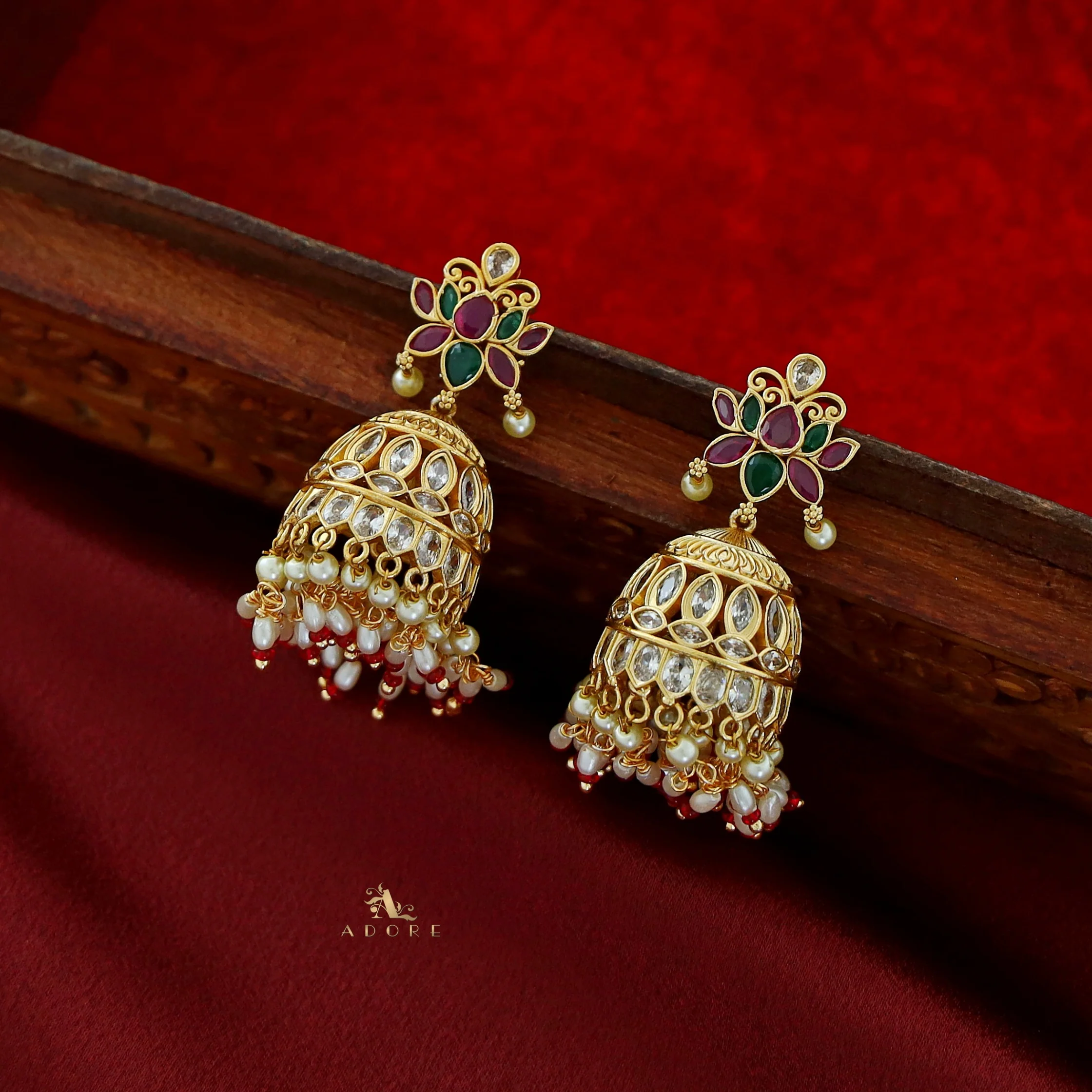 Druthi Golden Kamal Jhumka - Image 3
