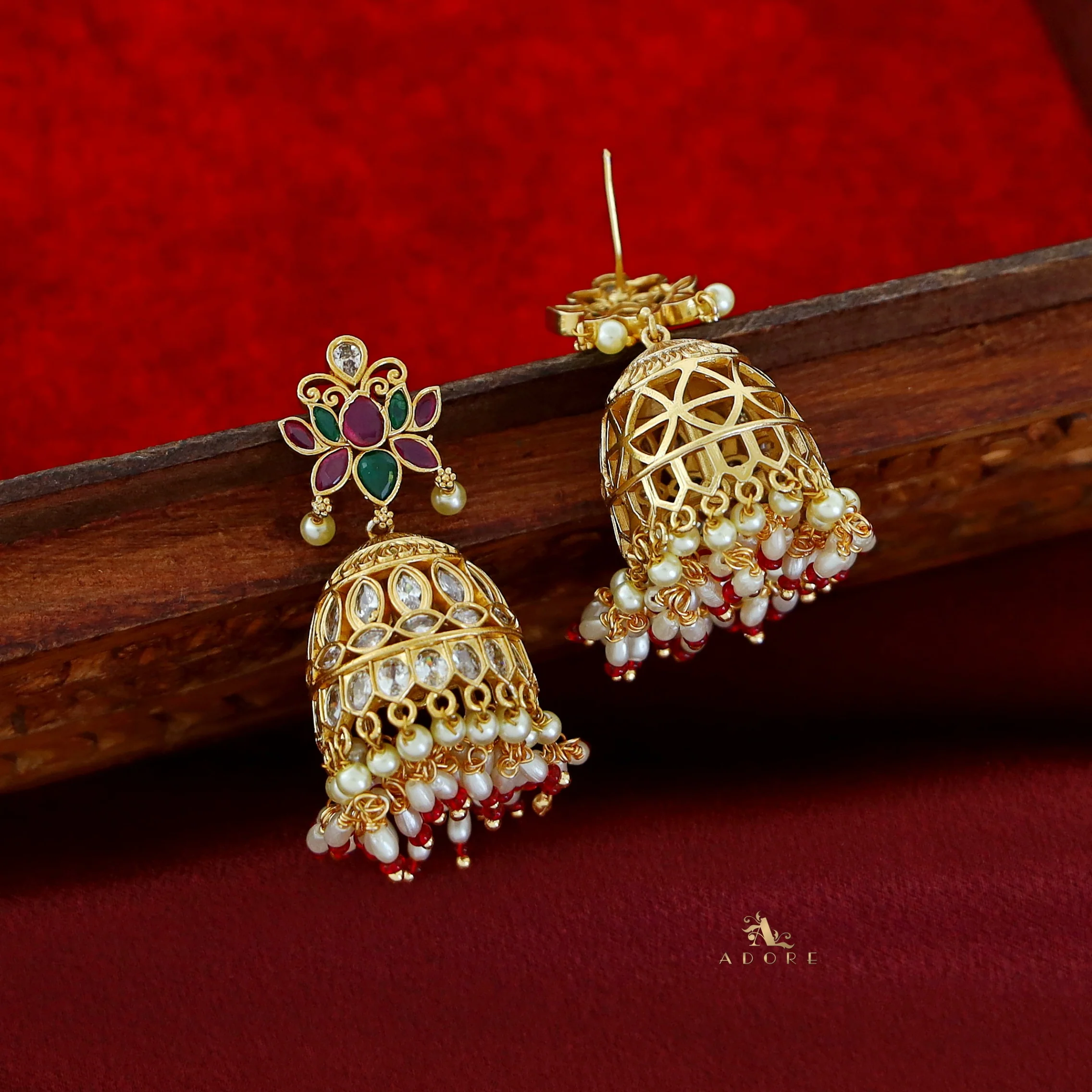 Druthi Golden Kamal Jhumka - Image 4