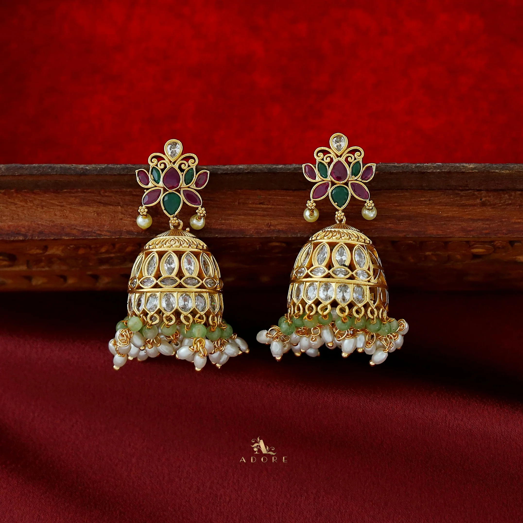 Druthi Golden Kamal Jhumka - Image 5