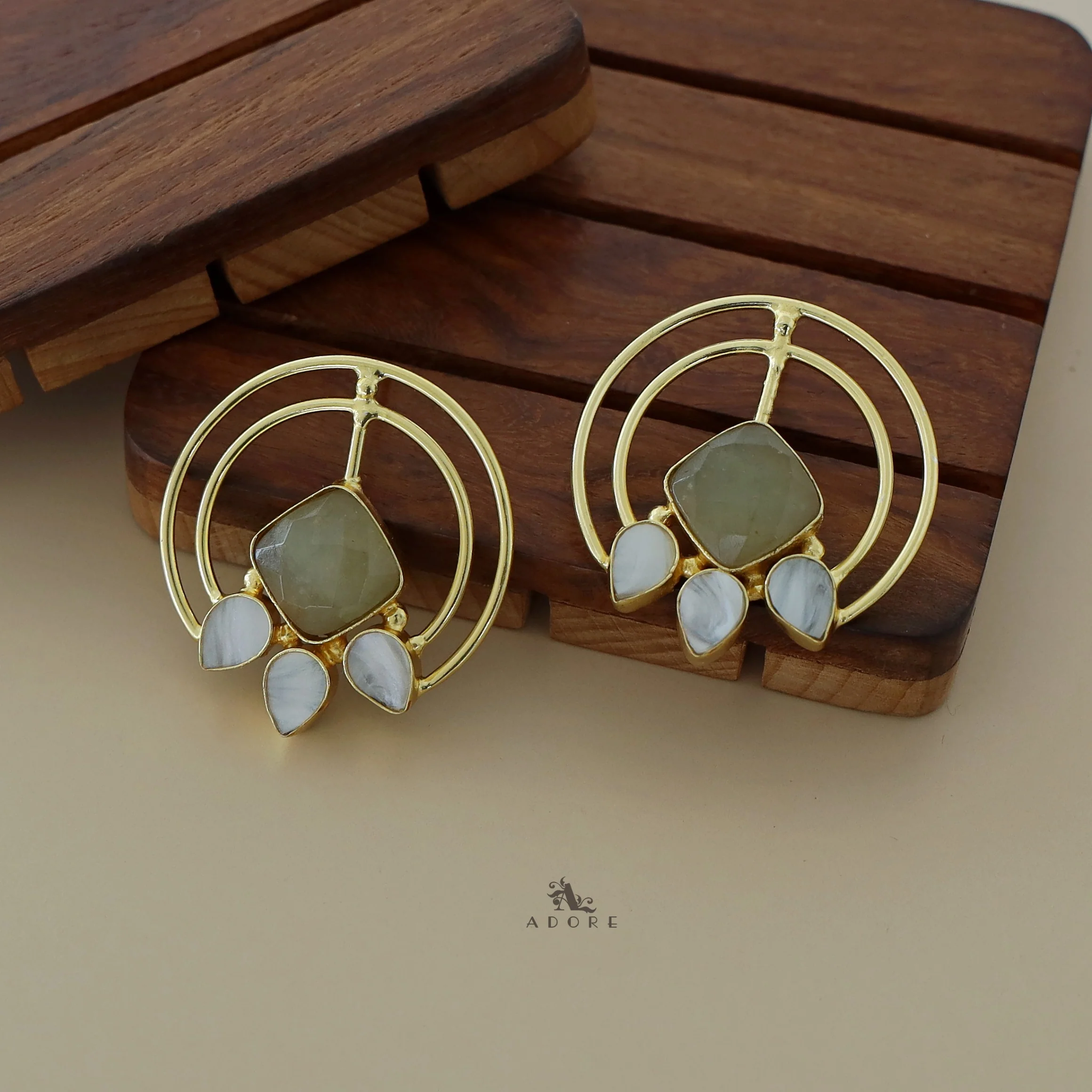 Dual Circle Tri Leaf MOP Diamond Earring - Image 5