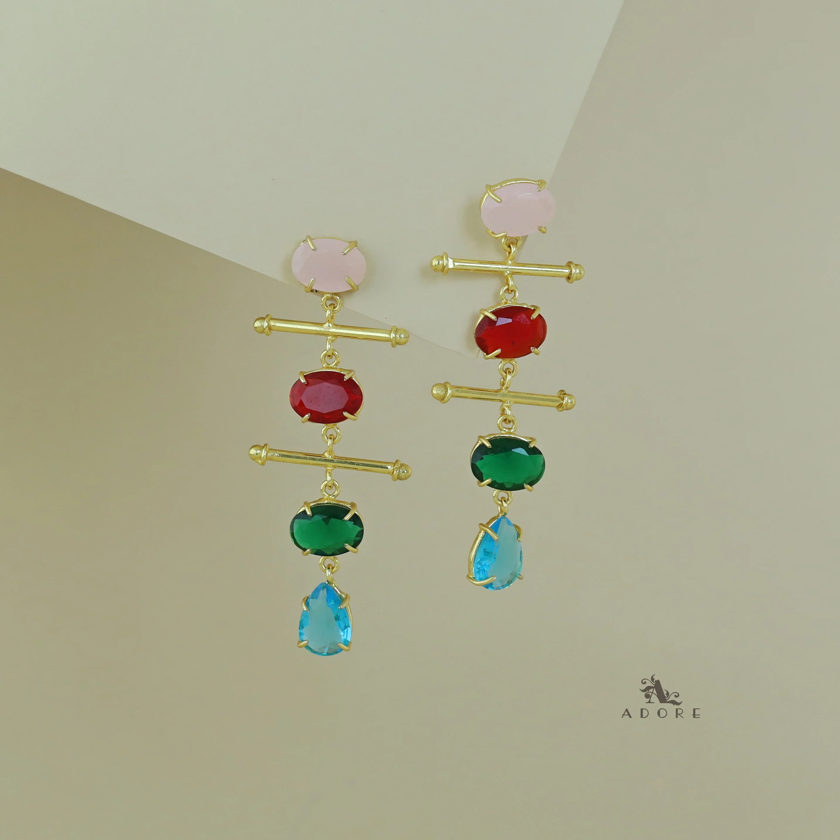 Dual Golden Stick And Oval Drop Glossy Earring - Image 10