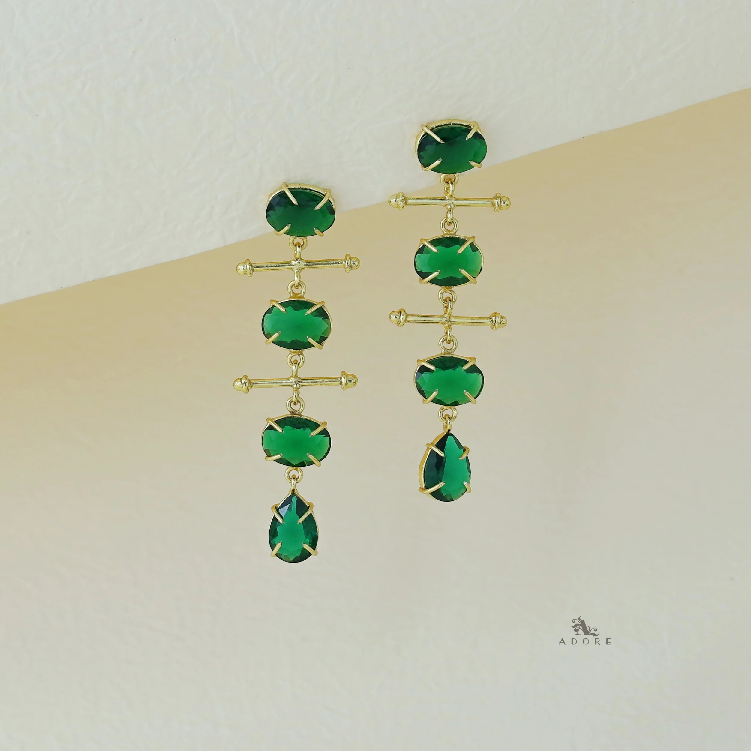 Dual Golden Stick And Oval Drop Glossy Earring - Image 11