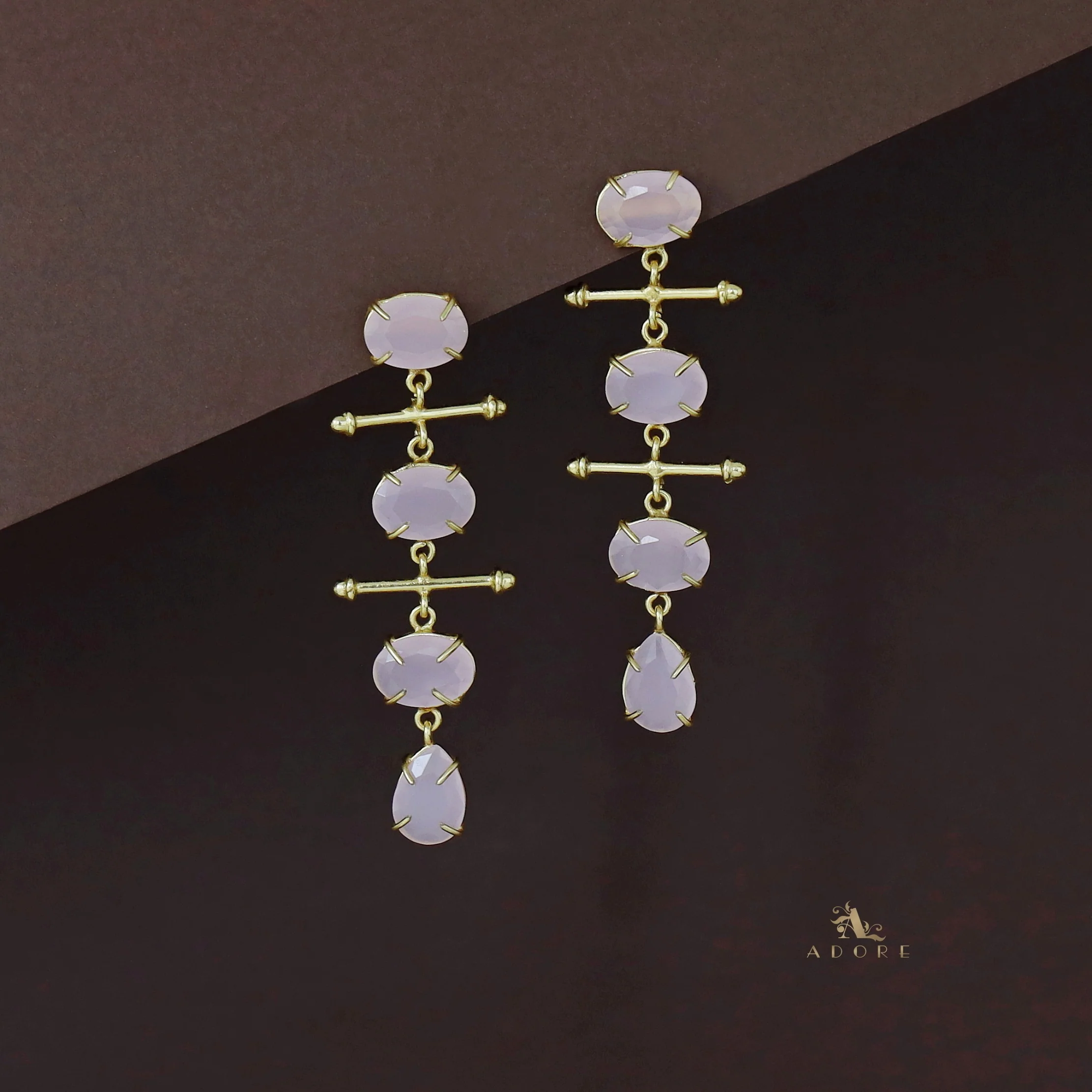Dual Golden Stick And Oval Drop Glossy Earring - Image 12