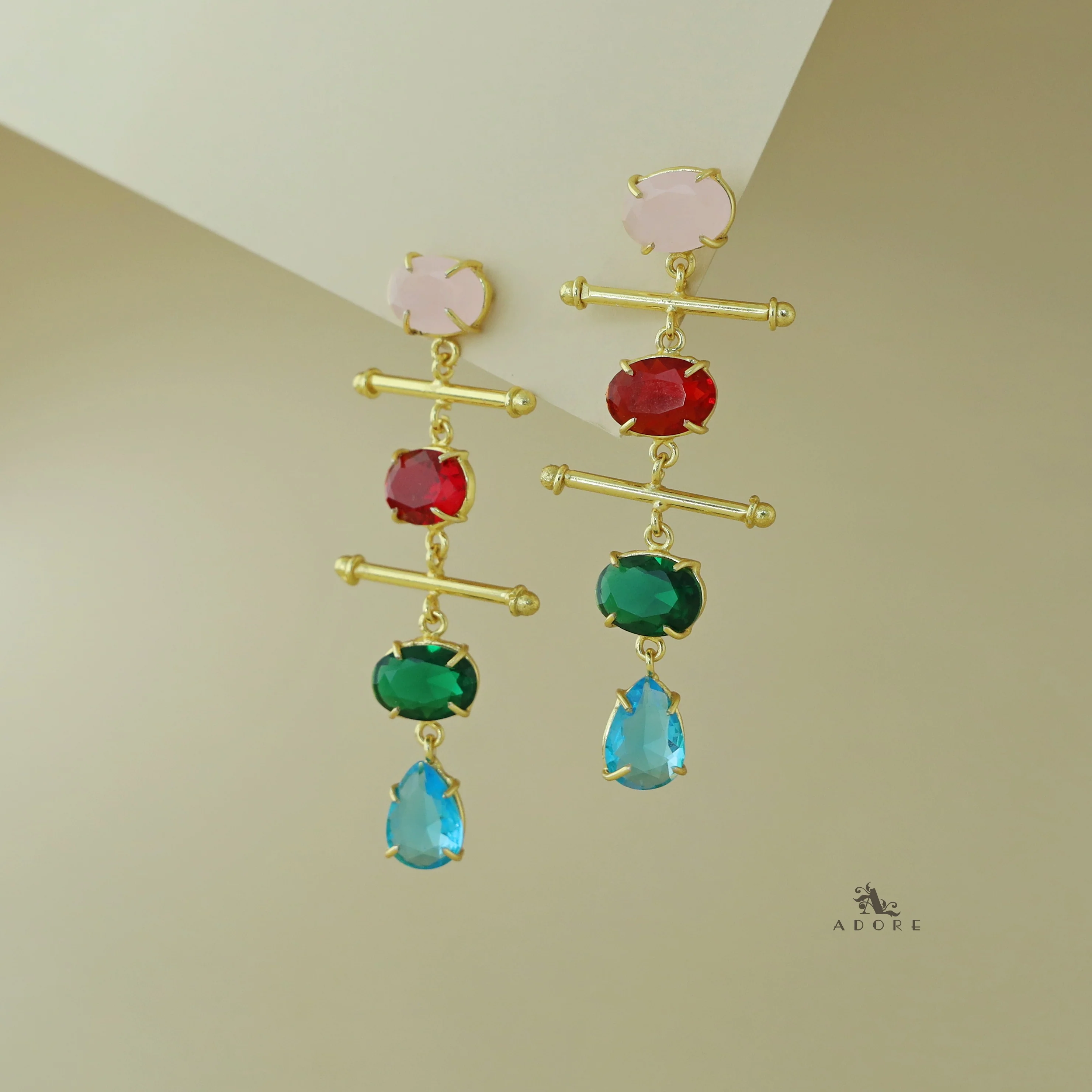 Dual Golden Stick And Oval Drop Glossy Earring - Image 2