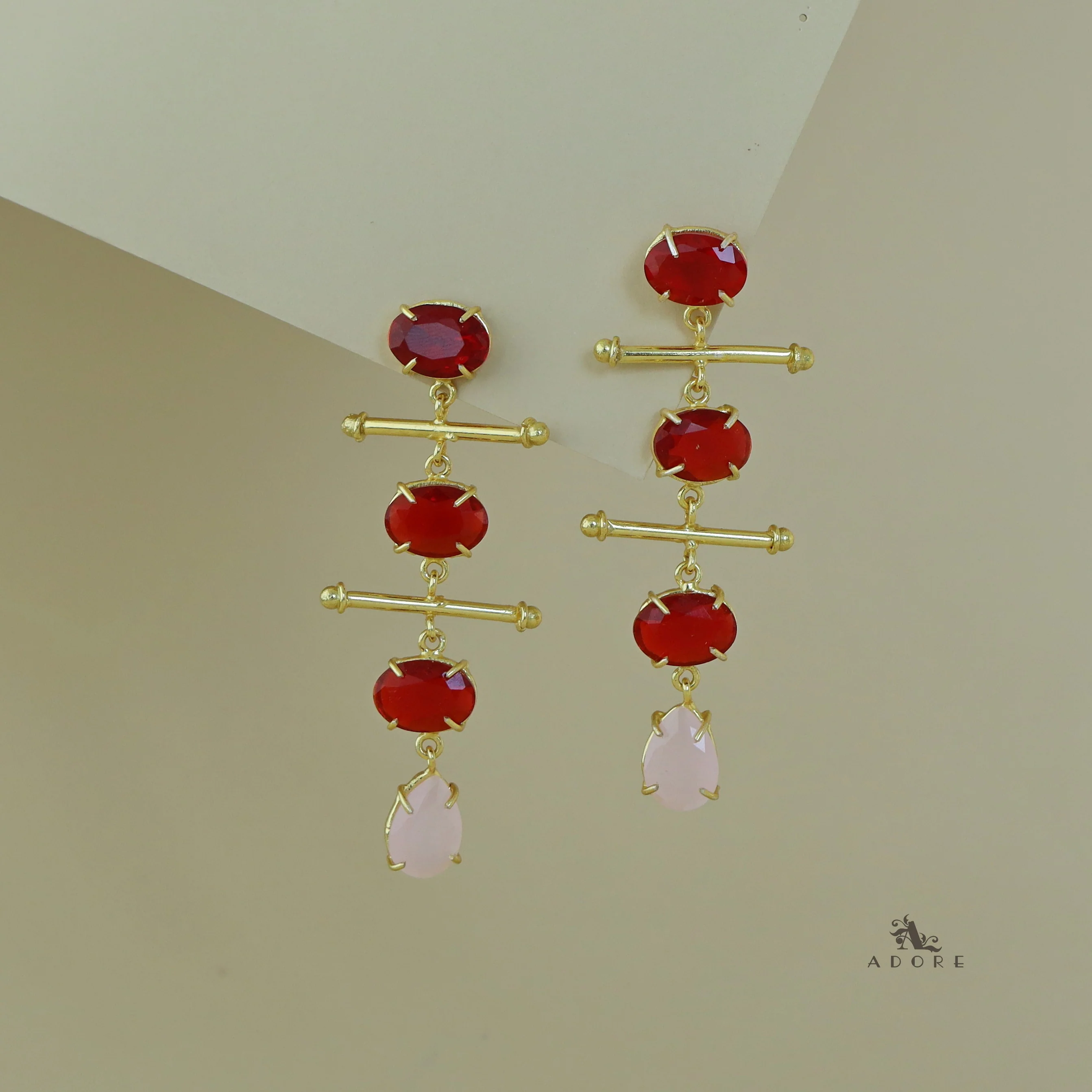 Dual Golden Stick And Oval Drop Glossy Earring - Image 3