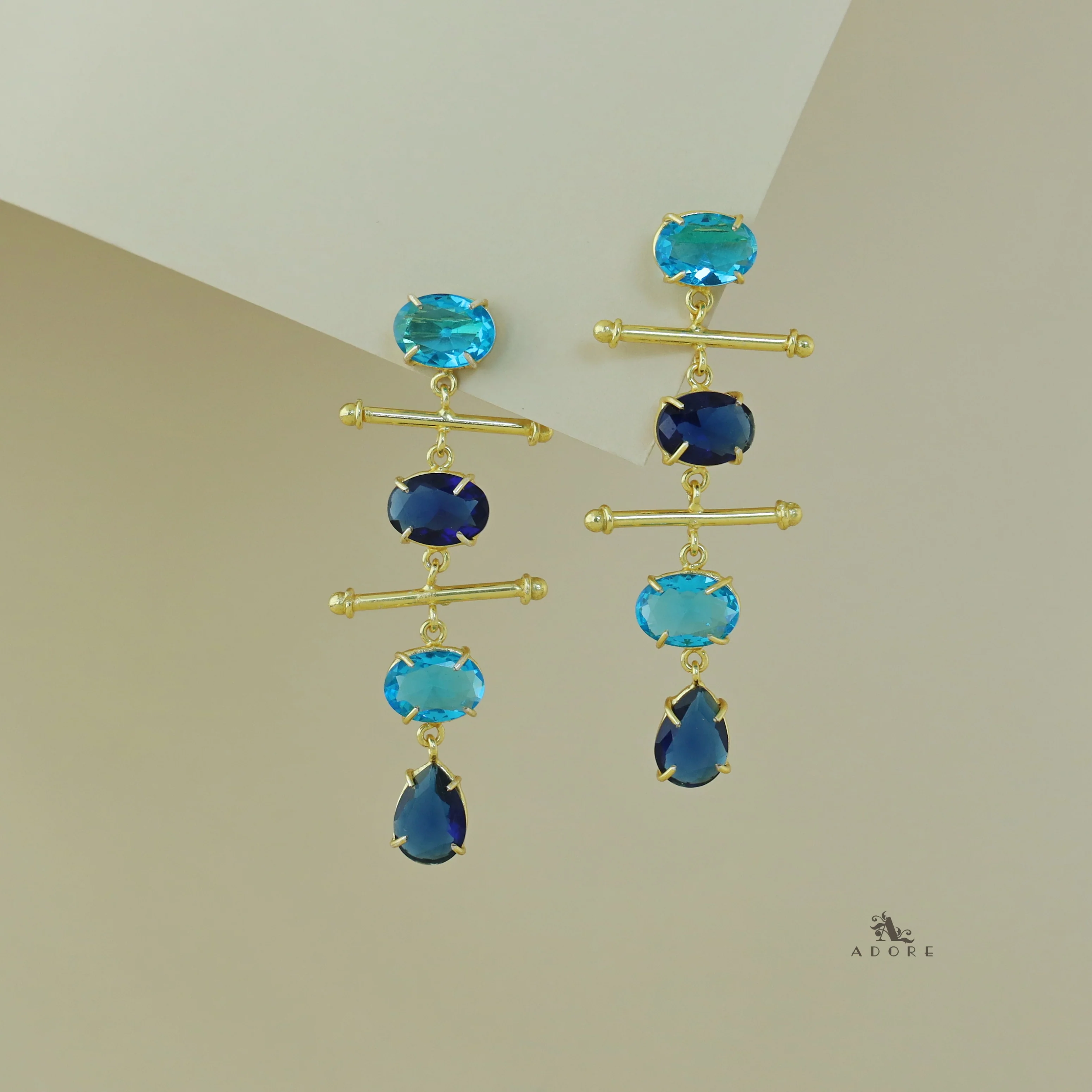 Dual Golden Stick And Oval Drop Glossy Earring - Image 4