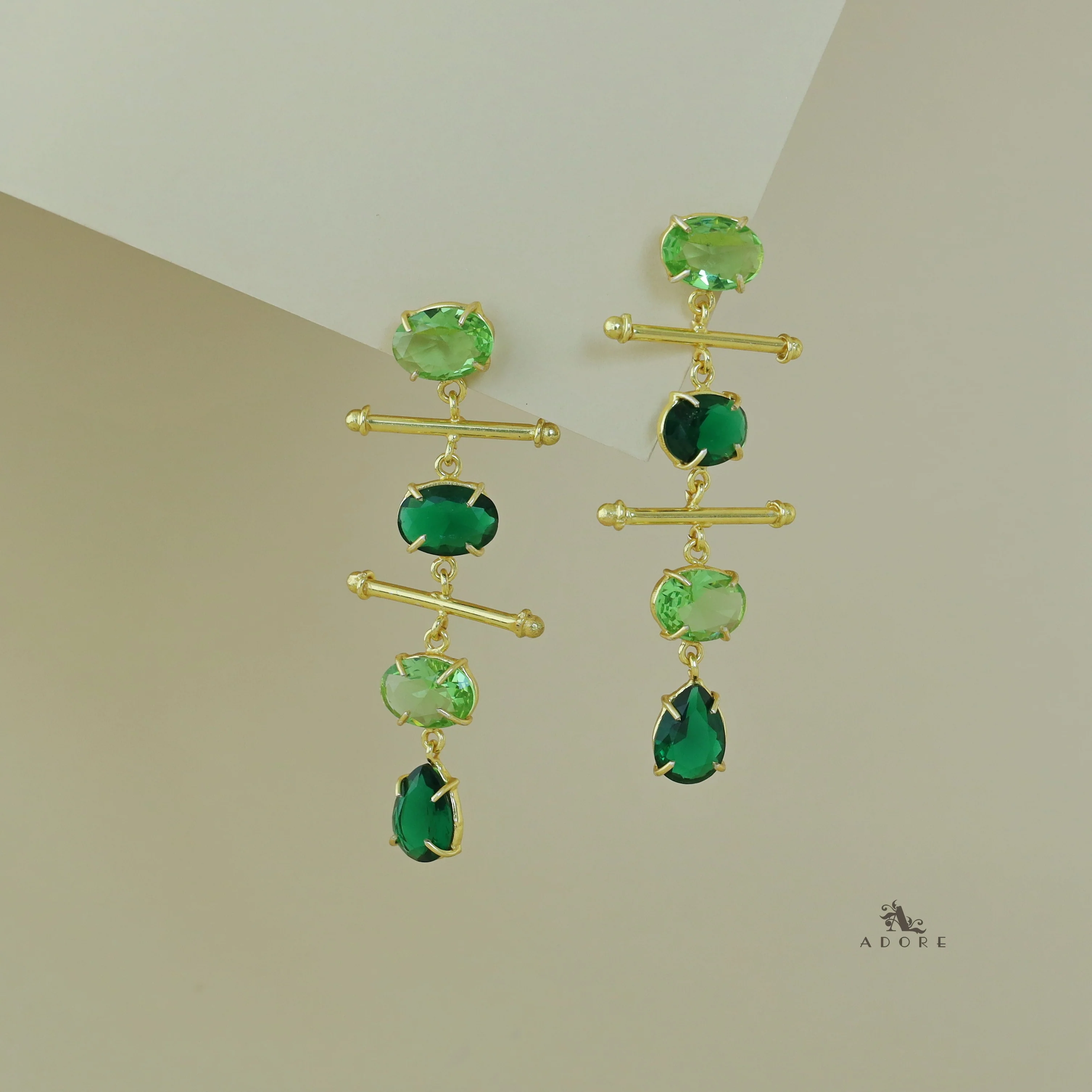 Dual Golden Stick And Oval Drop Glossy Earring - Image 5