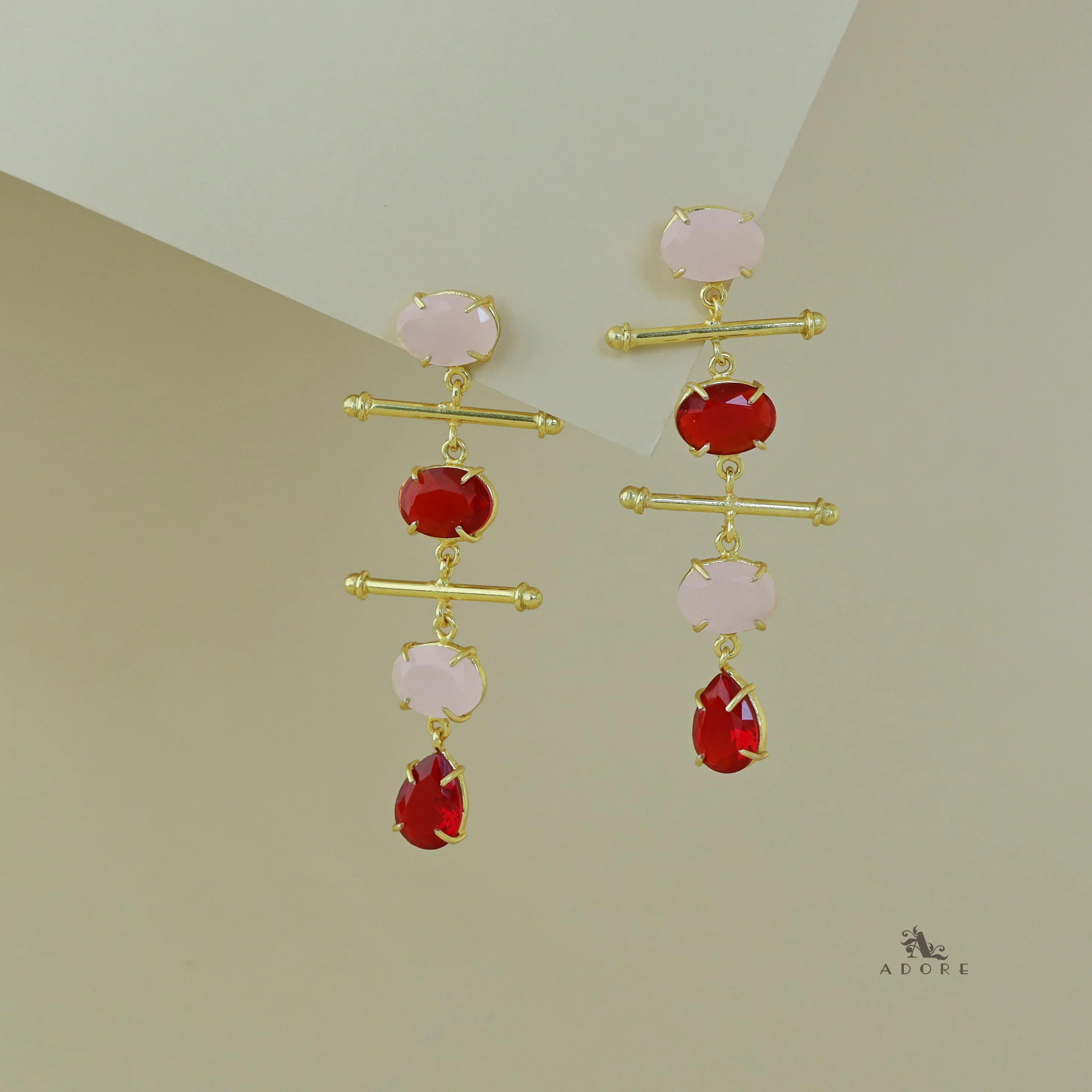 Dual Golden Stick And Oval Drop Glossy Earring - Image 6