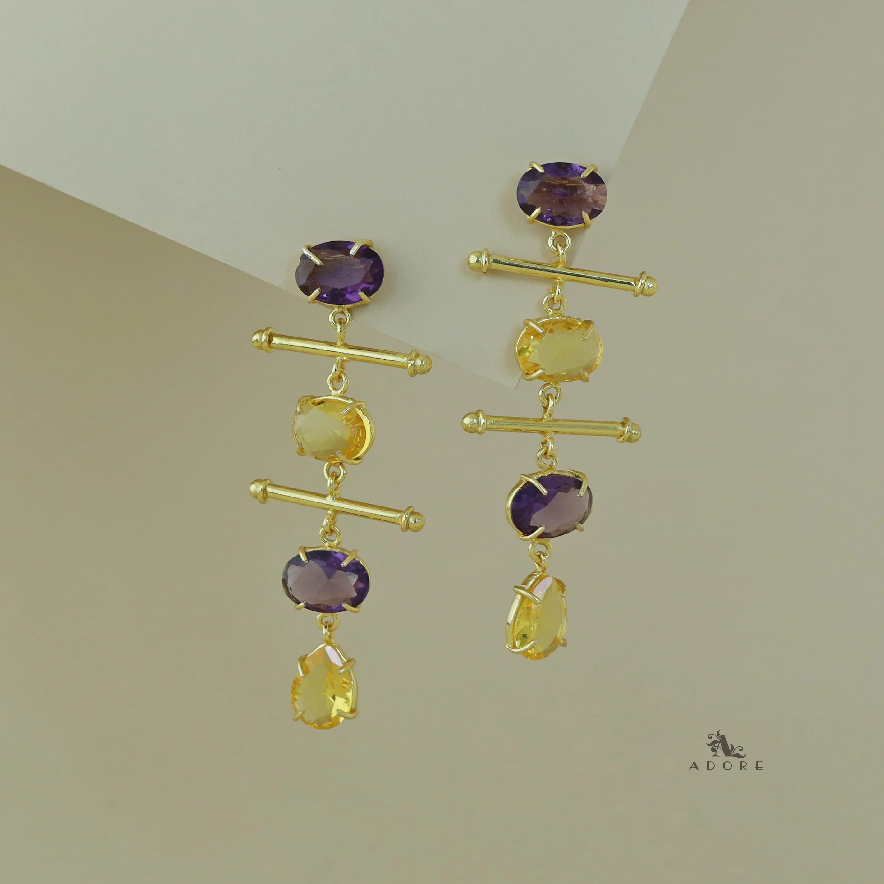 Dual Golden Stick And Oval Drop Glossy Earring - Image 7