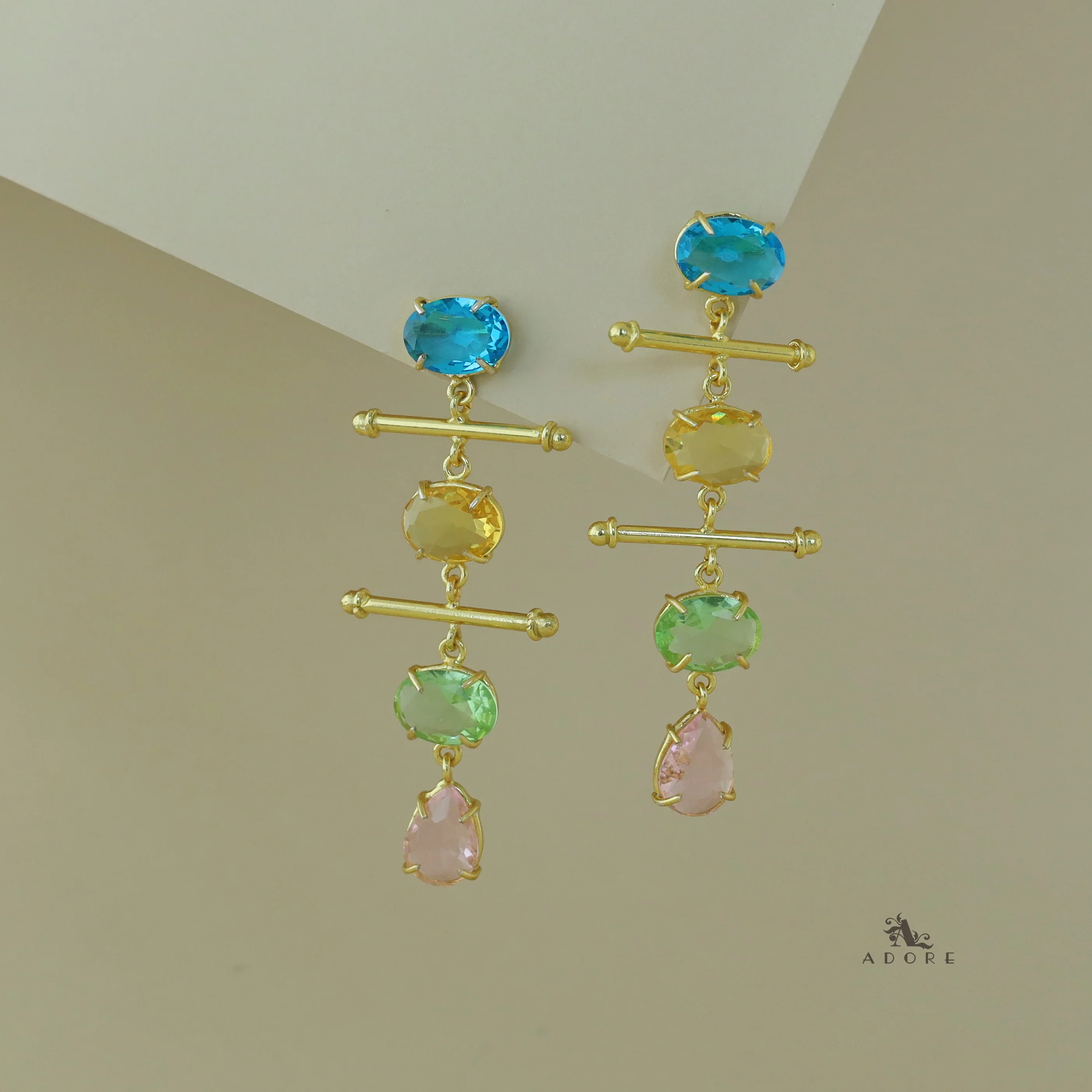 Dual Golden Stick And Oval Drop Glossy Earring - Image 8