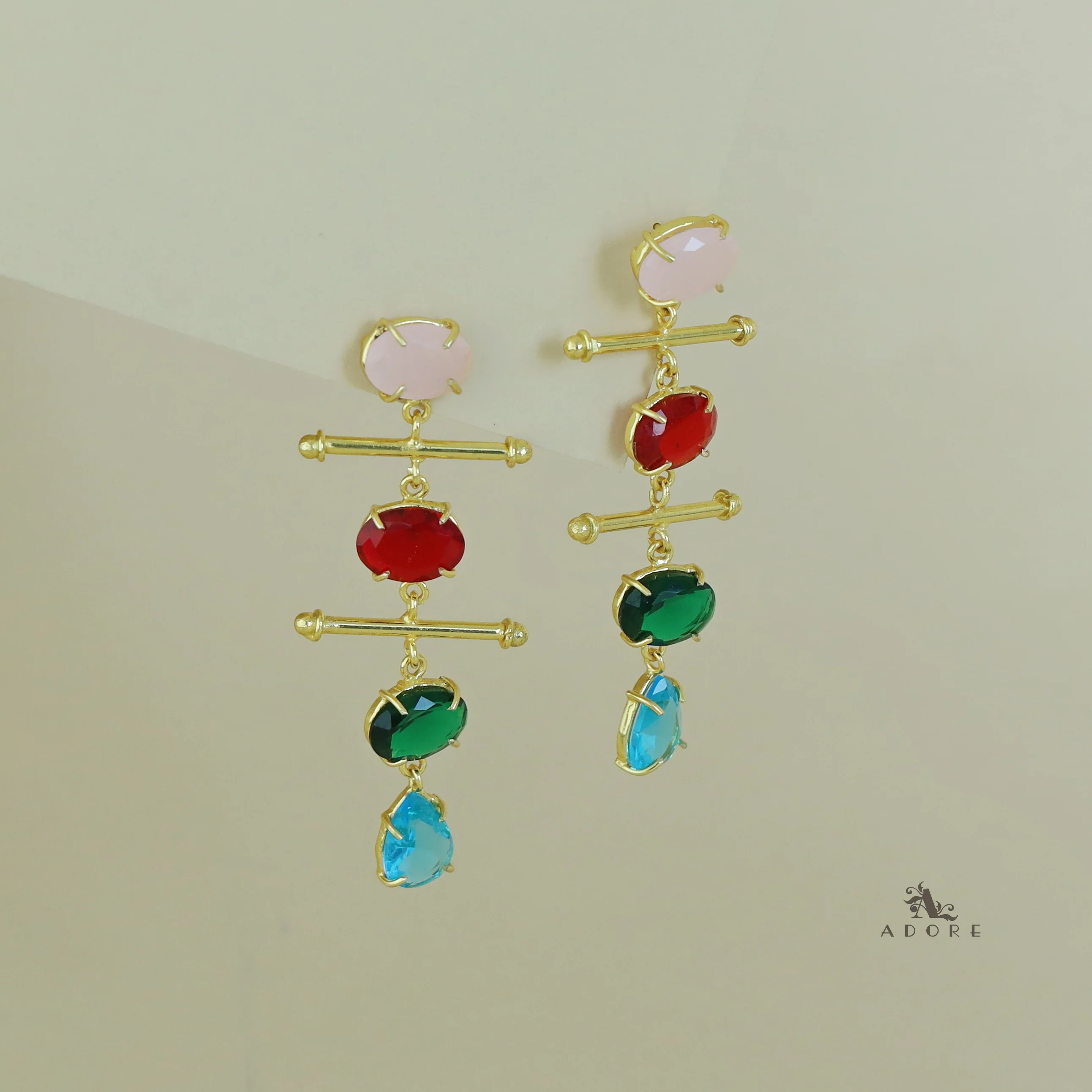 Dual Golden Stick And Oval Drop Glossy Earring - Image 9