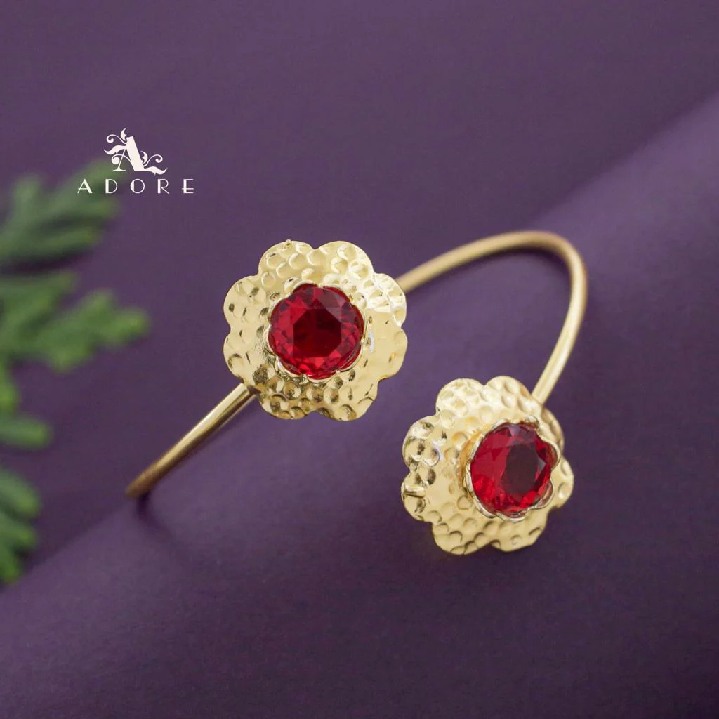 Dual Hammered Flower Glossy Bangle - Image 10