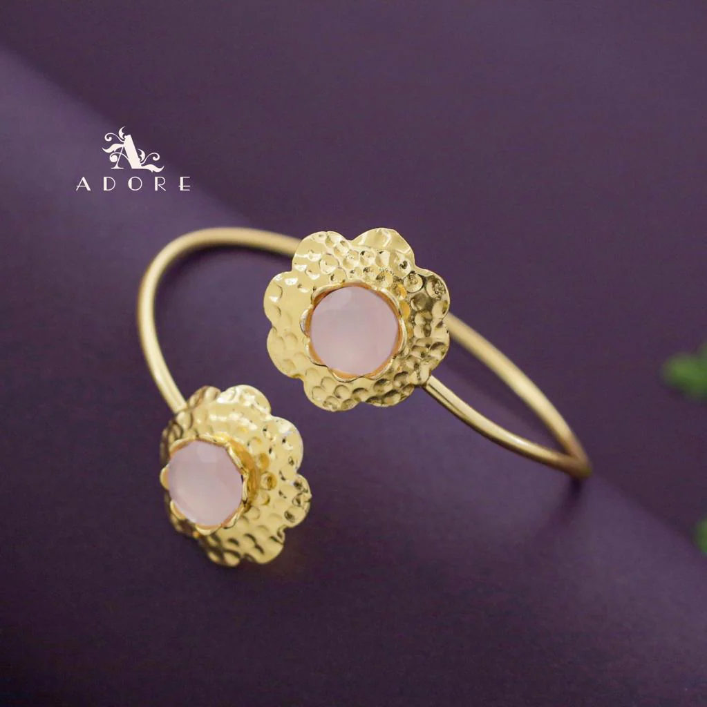 Dual Hammered Flower Glossy Bangle - Image 2