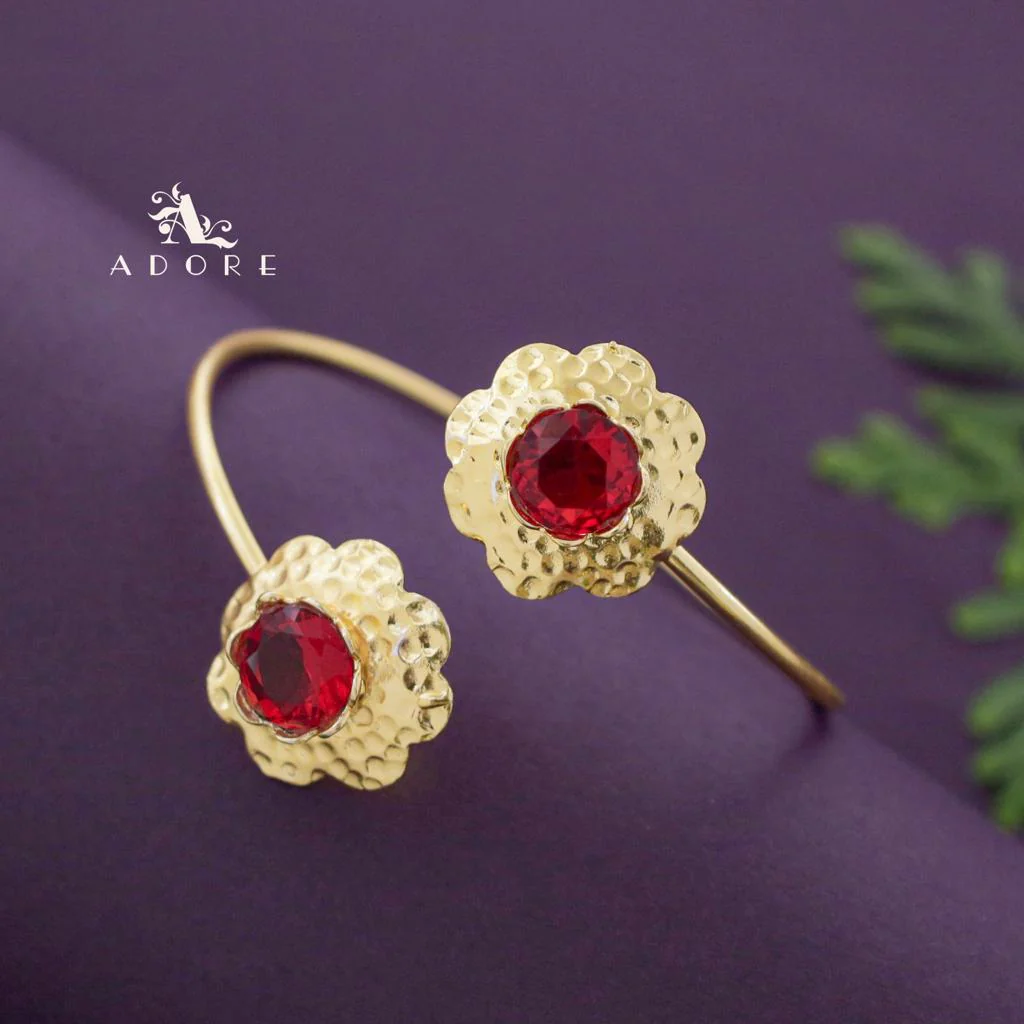 Dual Hammered Flower Glossy Bangle - Image 7