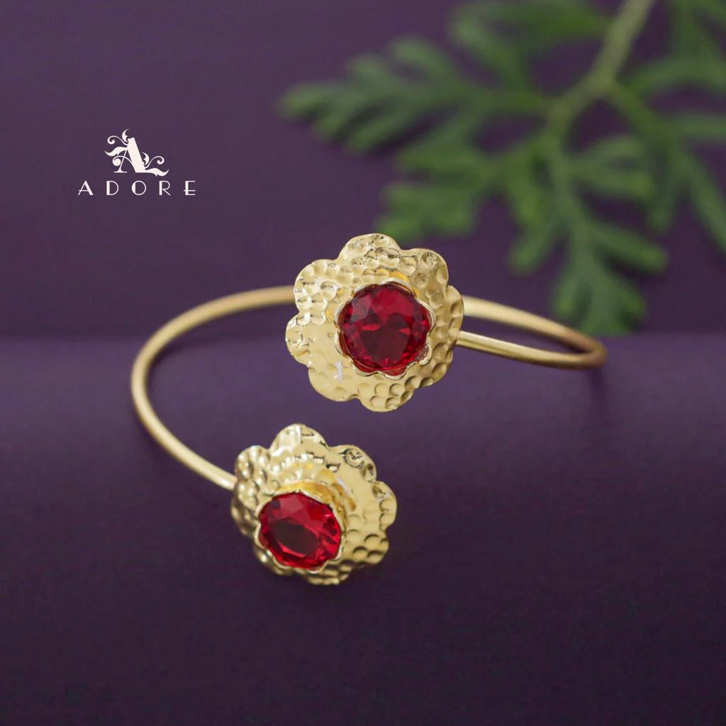 Dual Hammered Flower Glossy Bangle - Image 9