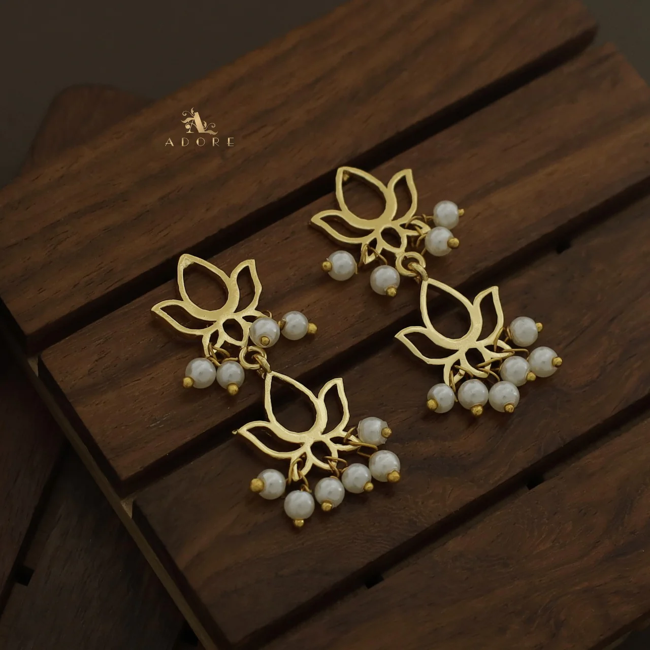 Dual Lotus Cluster Pearl Earring - Image 2