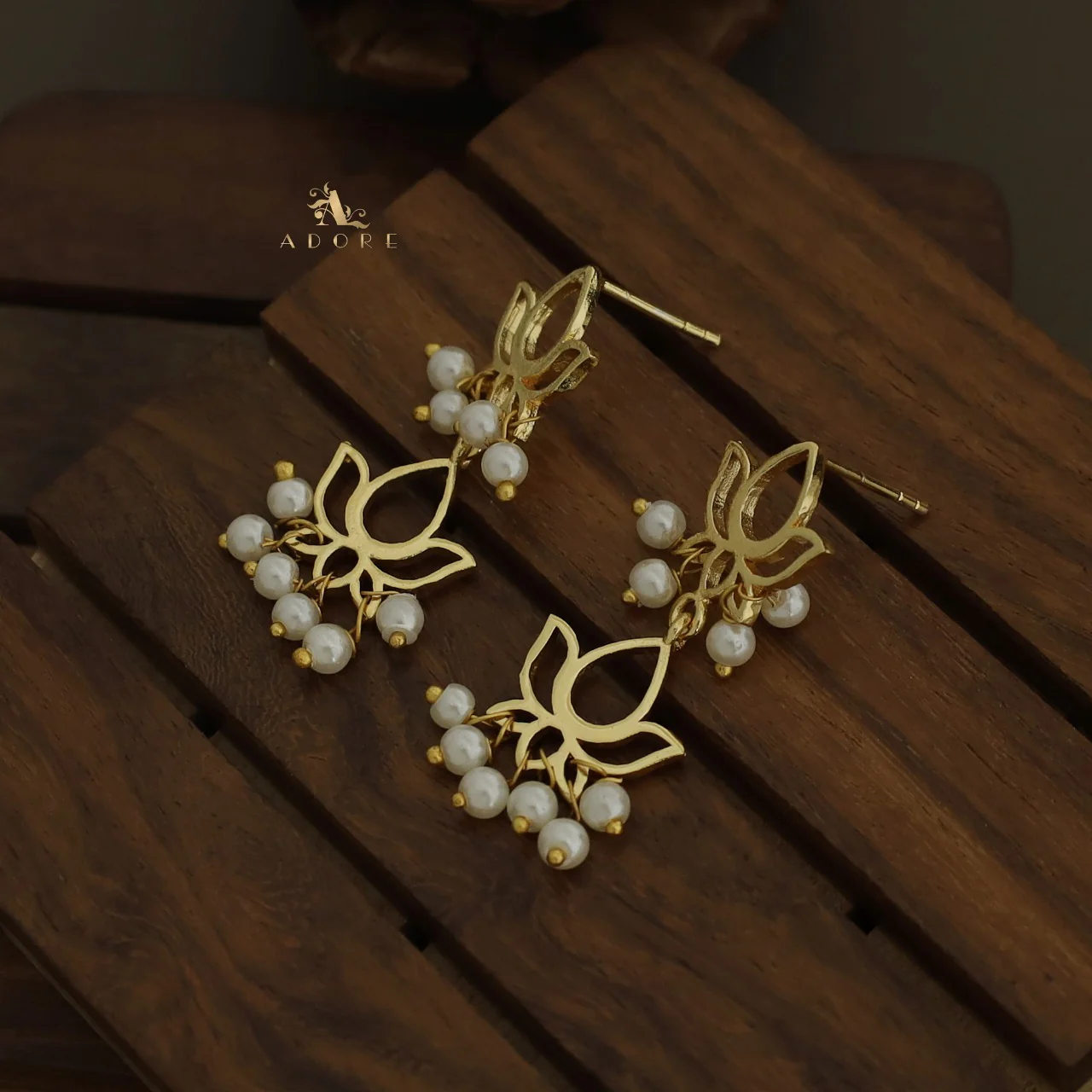 Dual Lotus Cluster Pearl Earring - Image 3