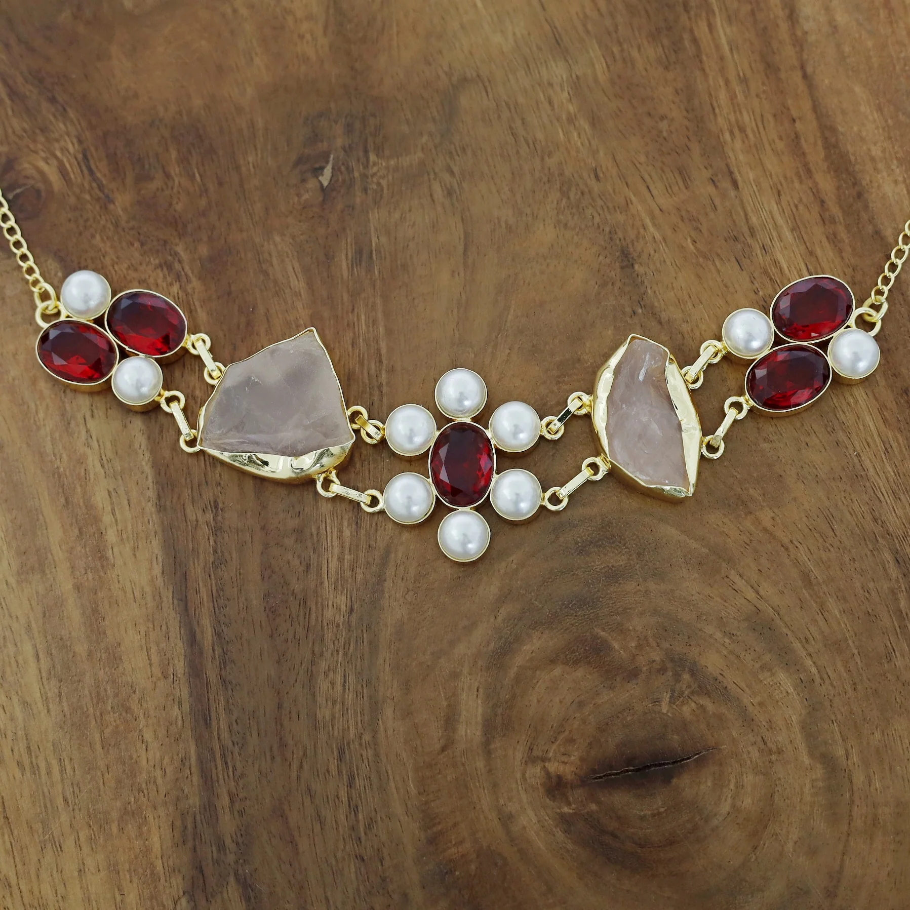 Dual Oval Glossy Pearl Raw Stone Choker - Image 3