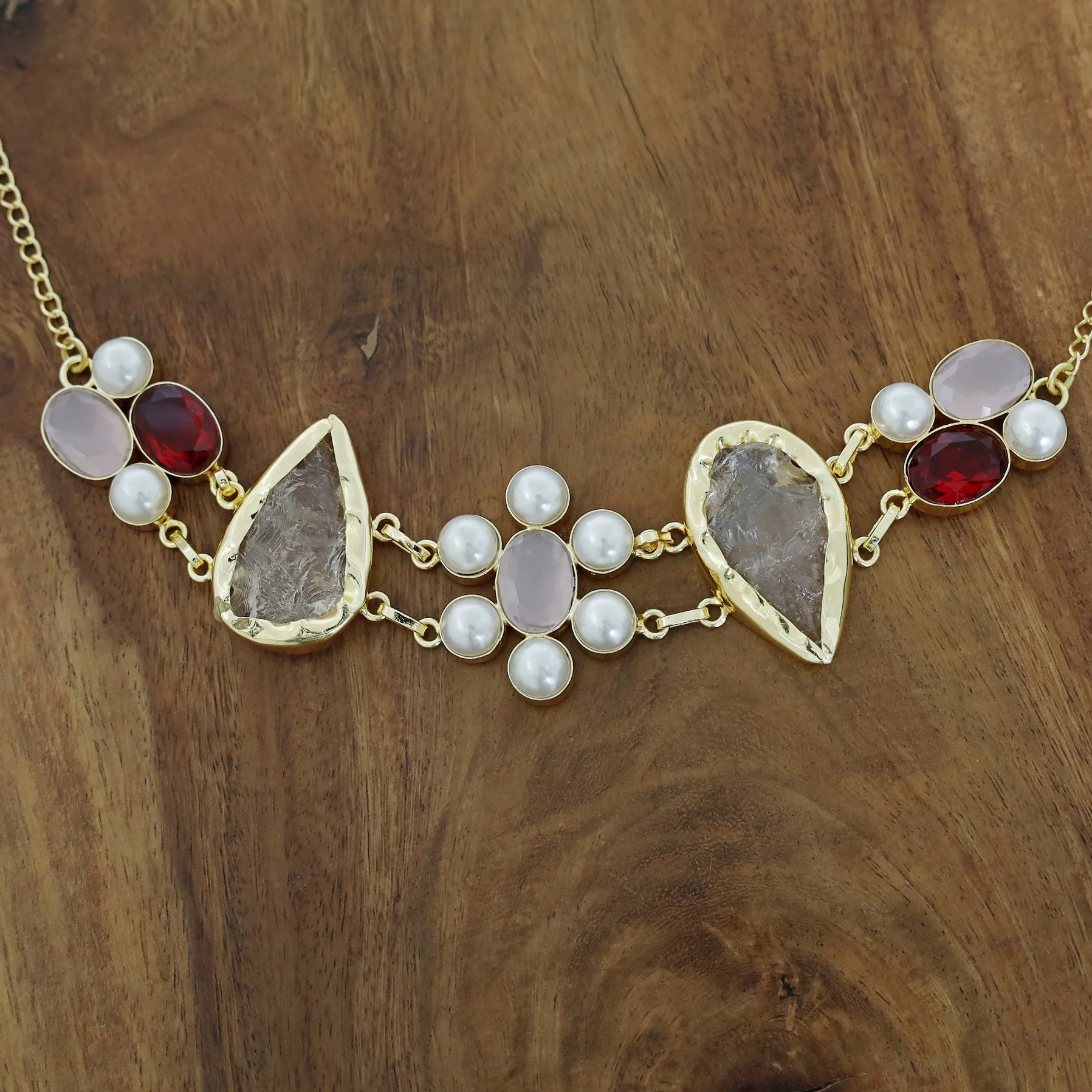 Dual Oval Glossy Pearl Raw Stone Choker - Image 5
