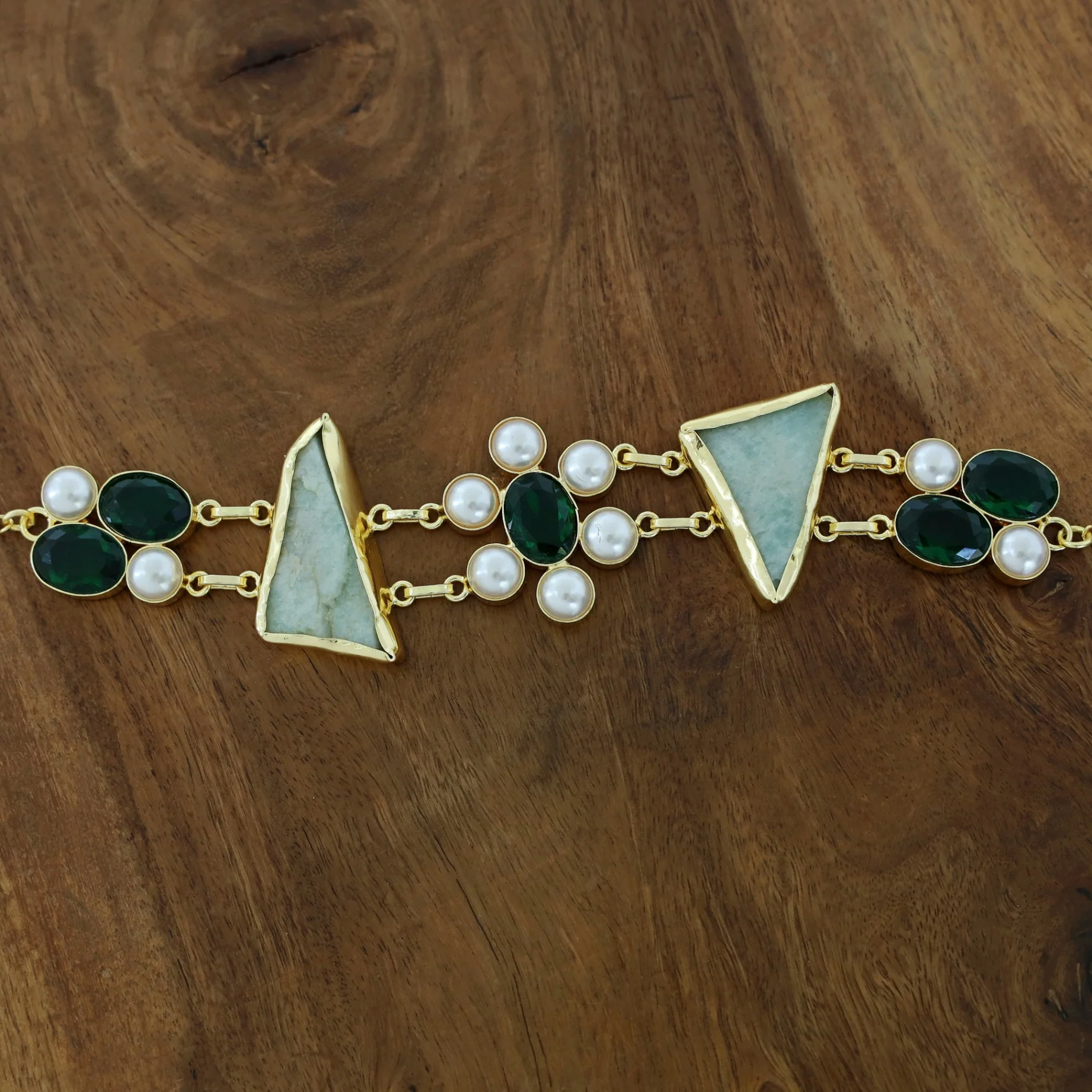 Dual Oval Glossy Pearl Raw Stone Choker - Image 6