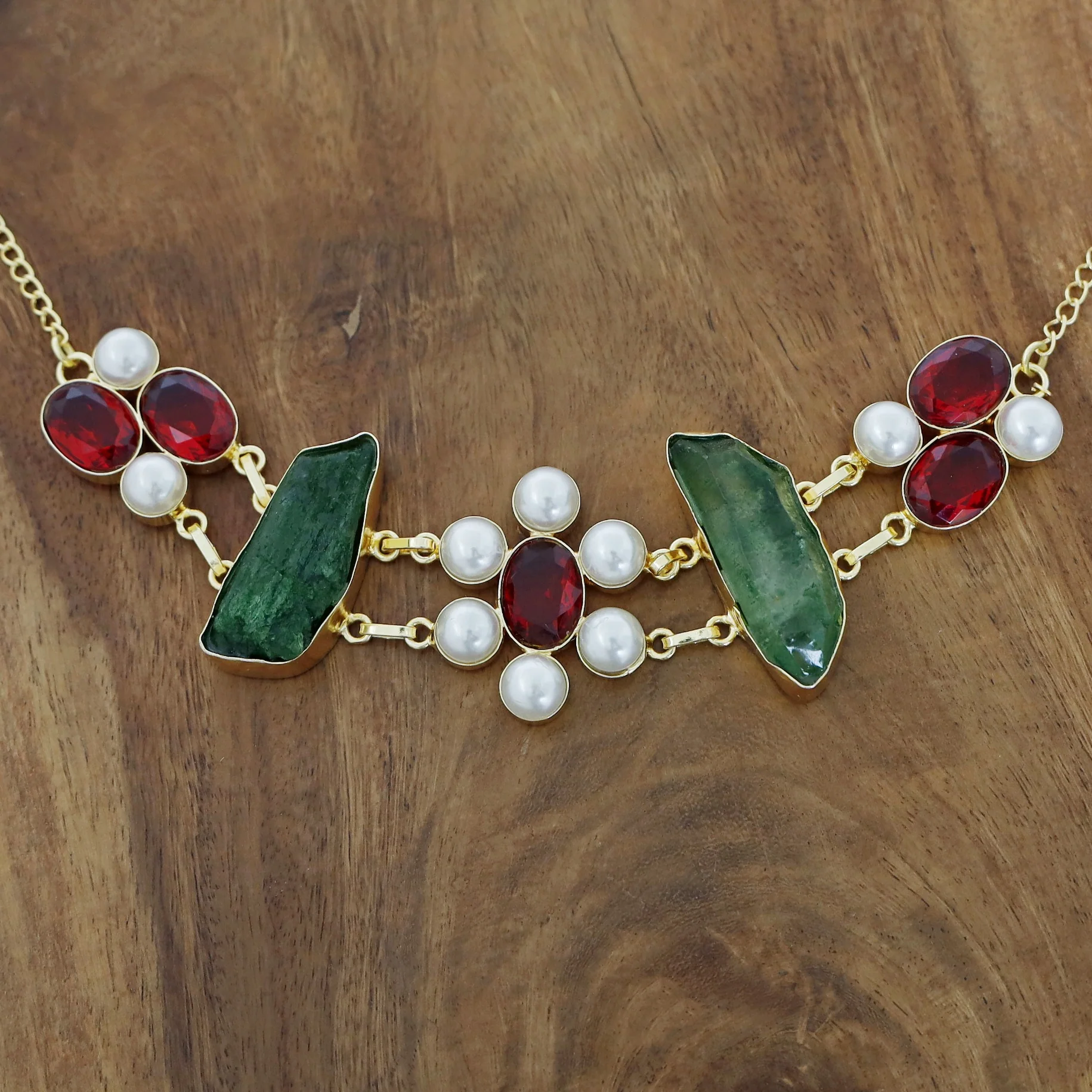 Dual Oval Glossy Pearl Raw Stone Choker - Image 7