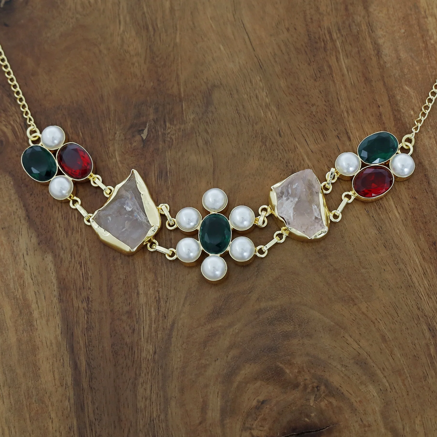 Dual Oval Glossy Pearl Raw Stone Choker - Image 9