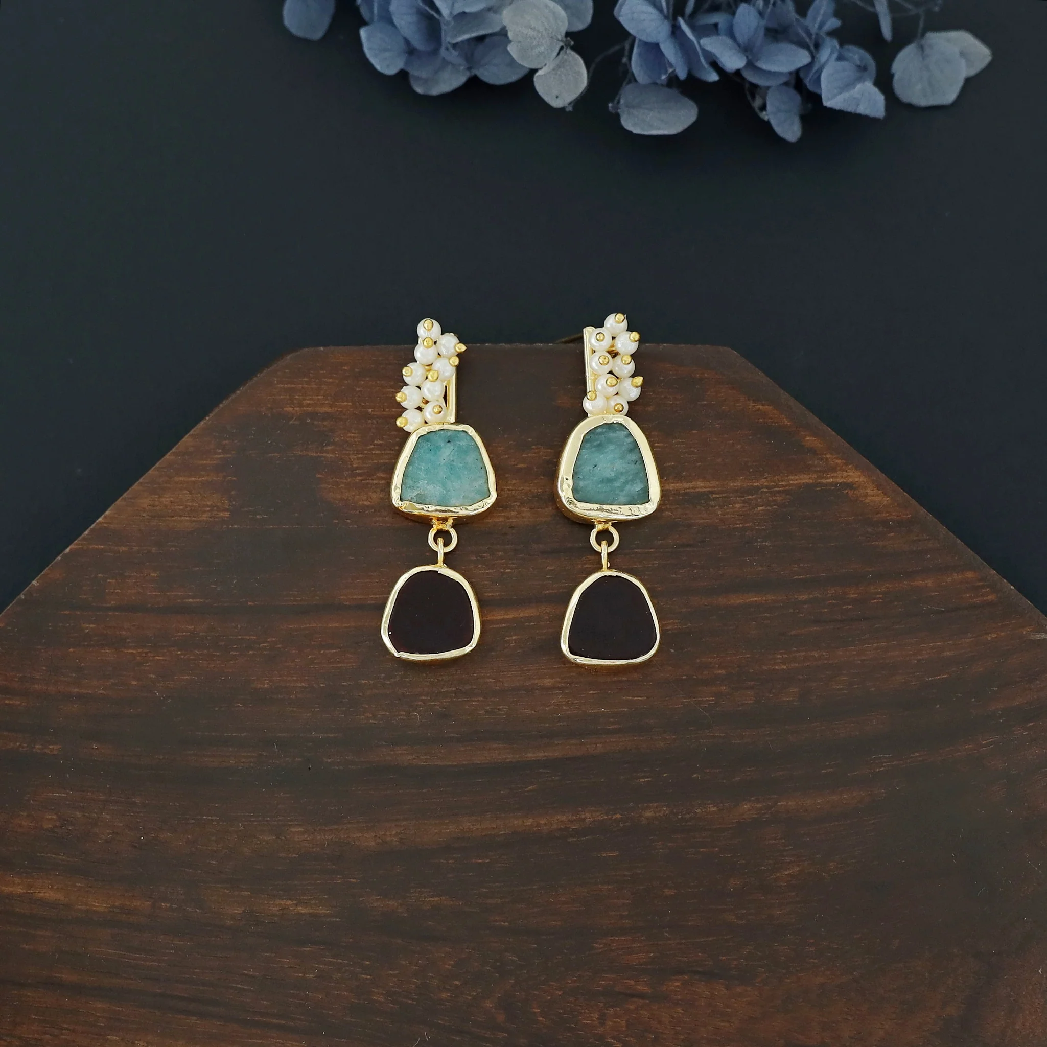 Dual Raw Stone + Pearl Earring - Image 10