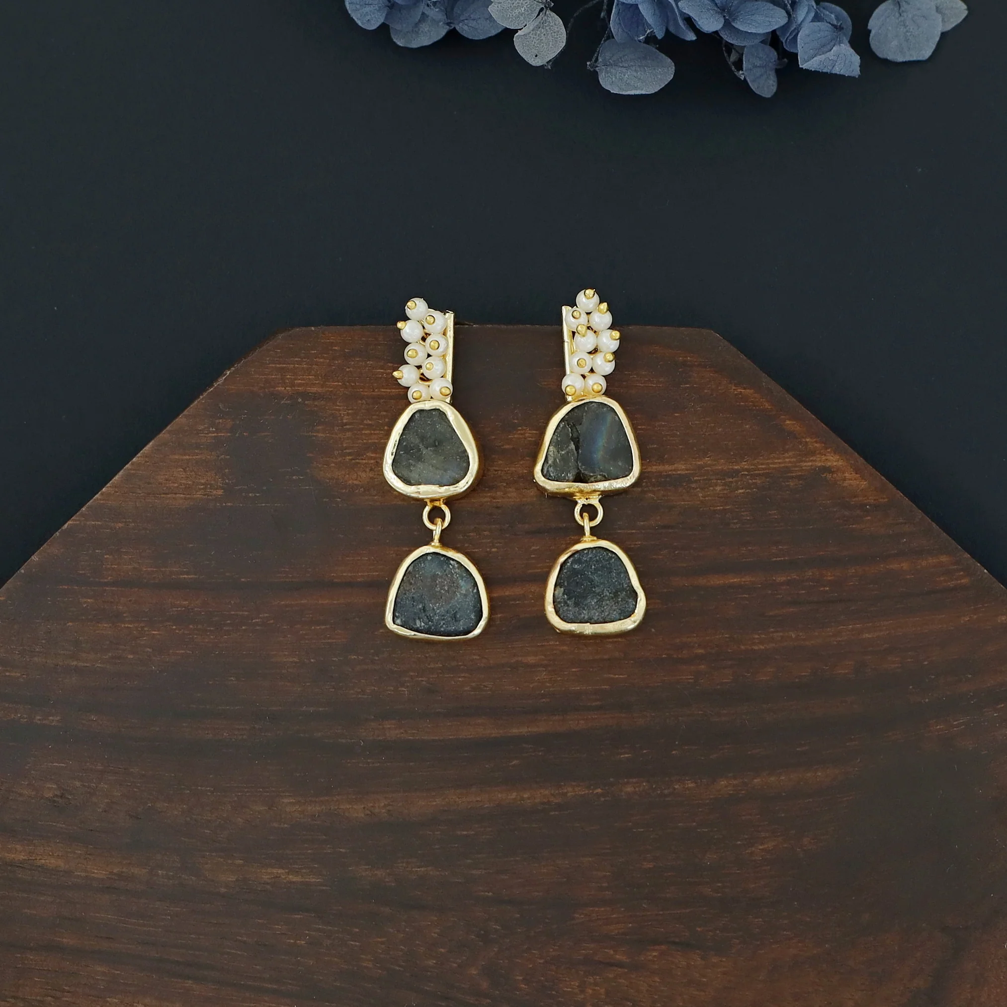Dual Raw Stone + Pearl Earring - Image 11