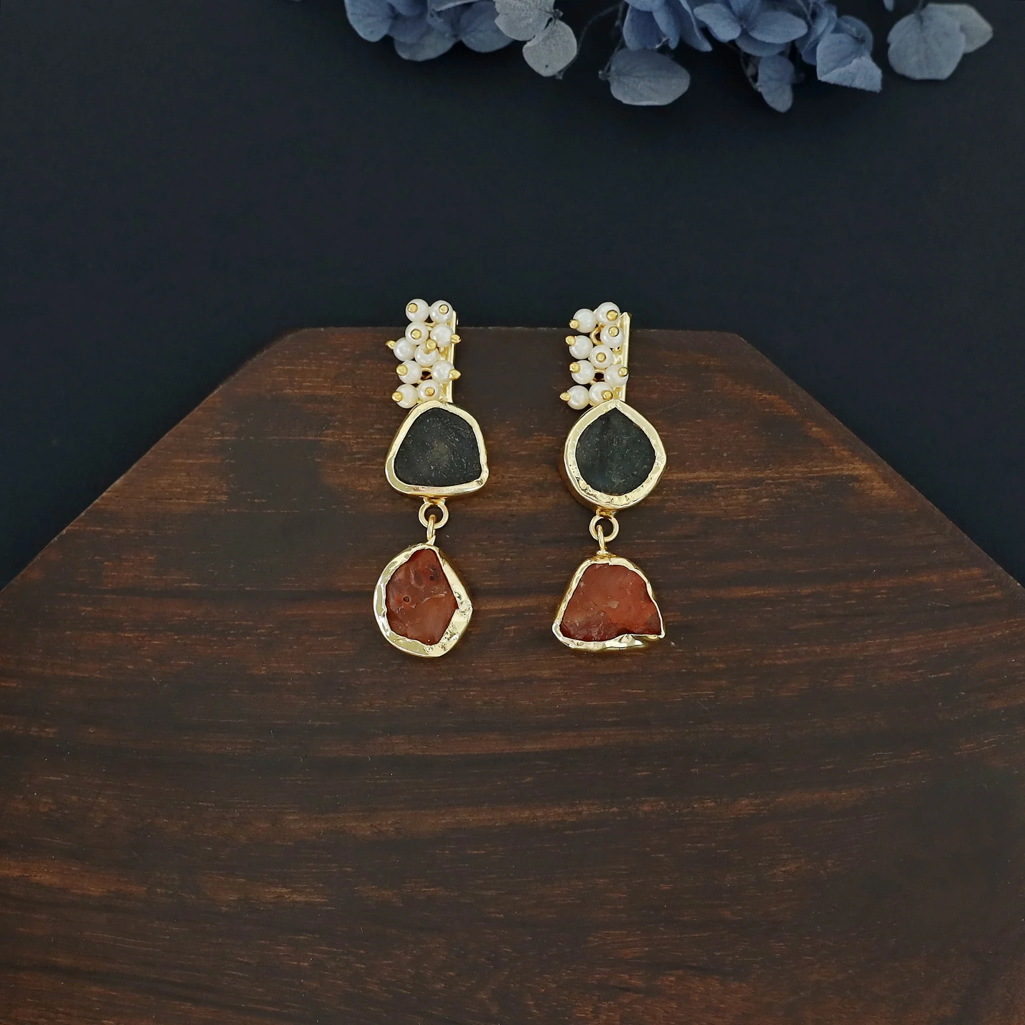 Dual Raw Stone + Pearl Earring - Image 13