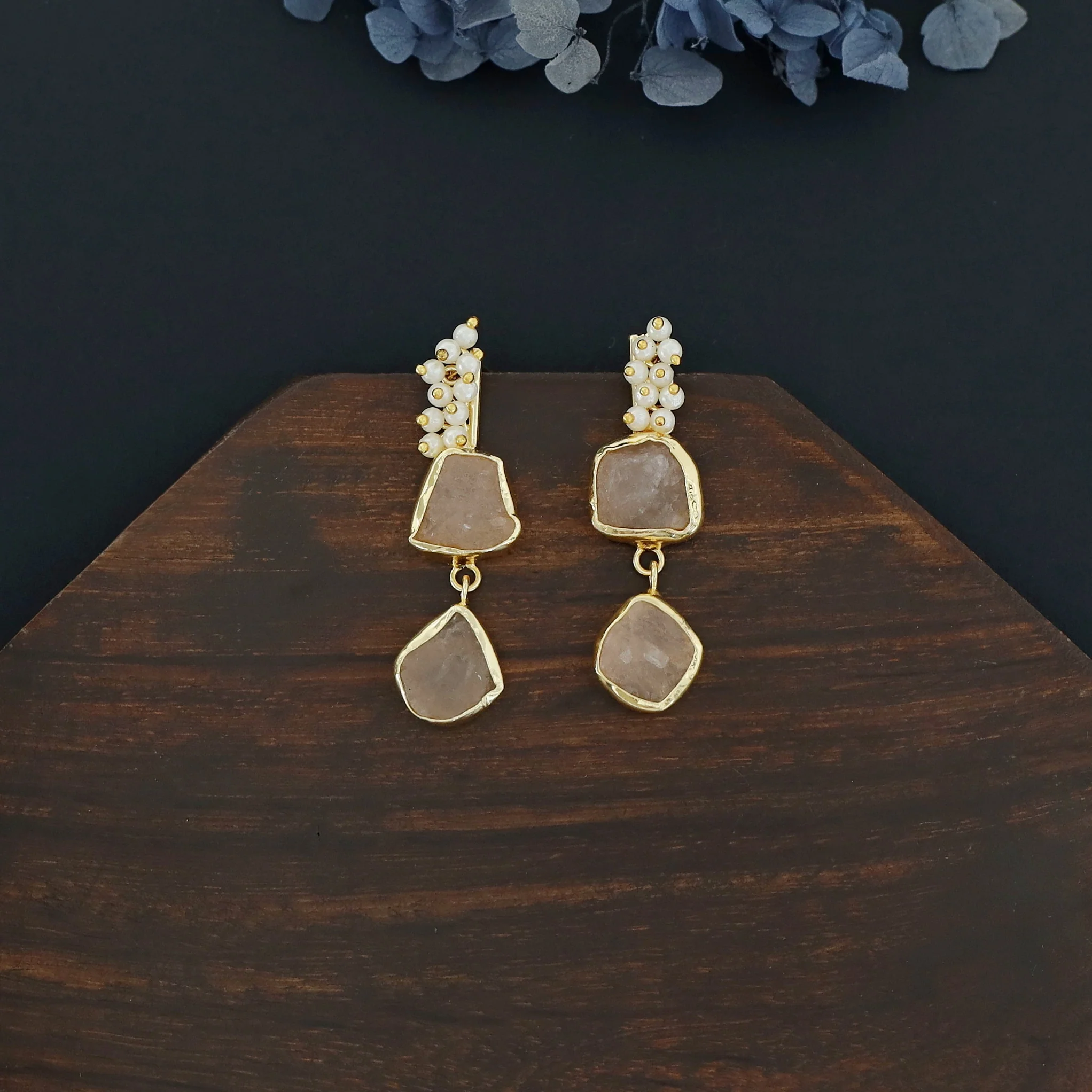 Dual Raw Stone + Pearl Earring - Image 14