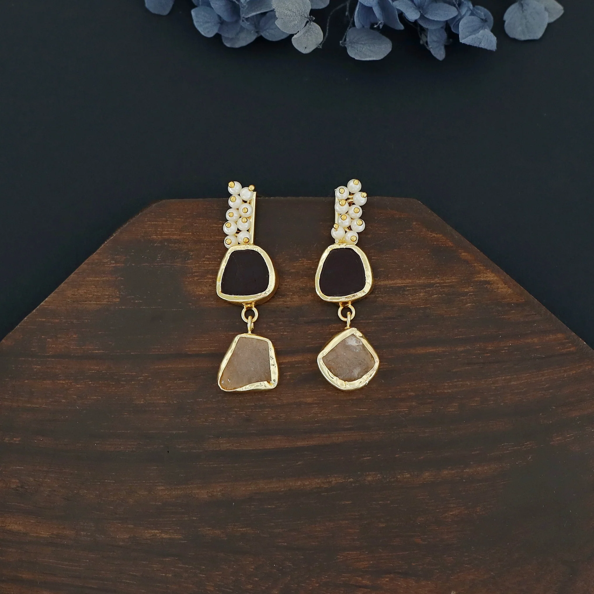 Dual Raw Stone + Pearl Earring - Image 15