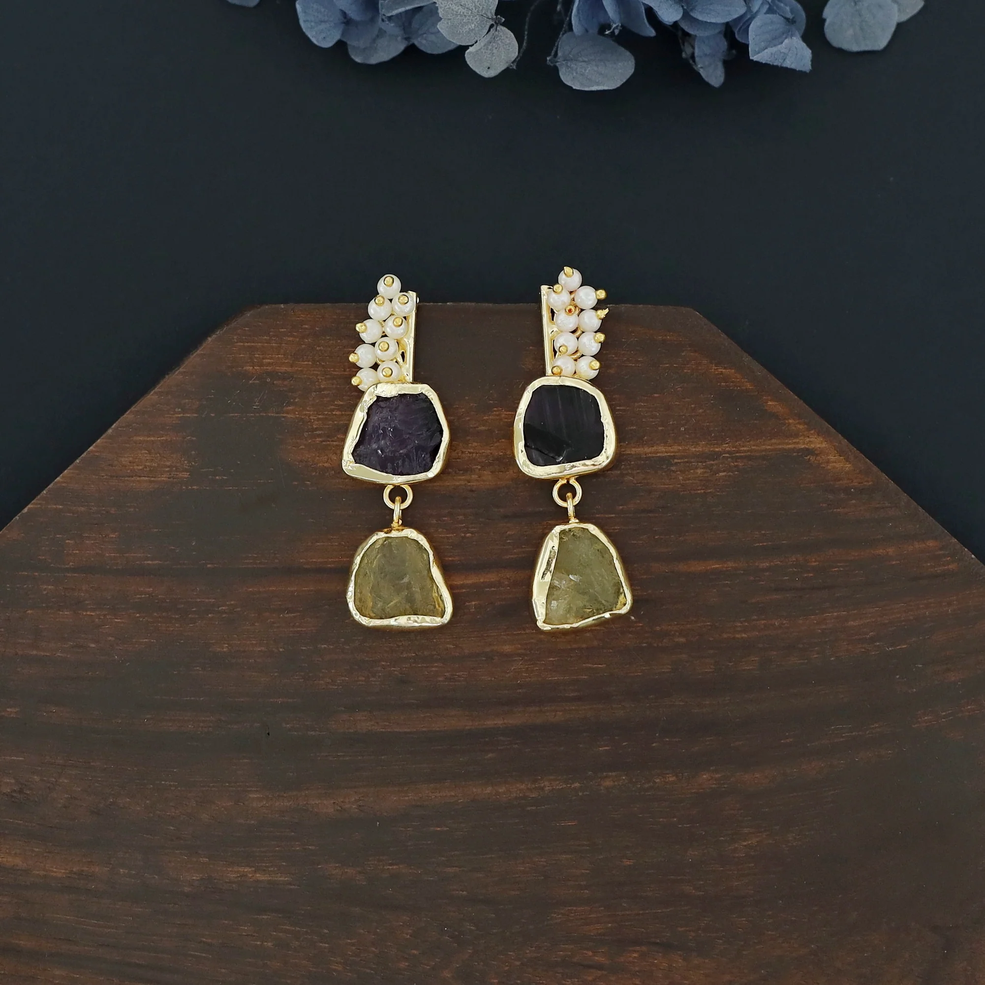 Dual Raw Stone + Pearl Earring - Image 16