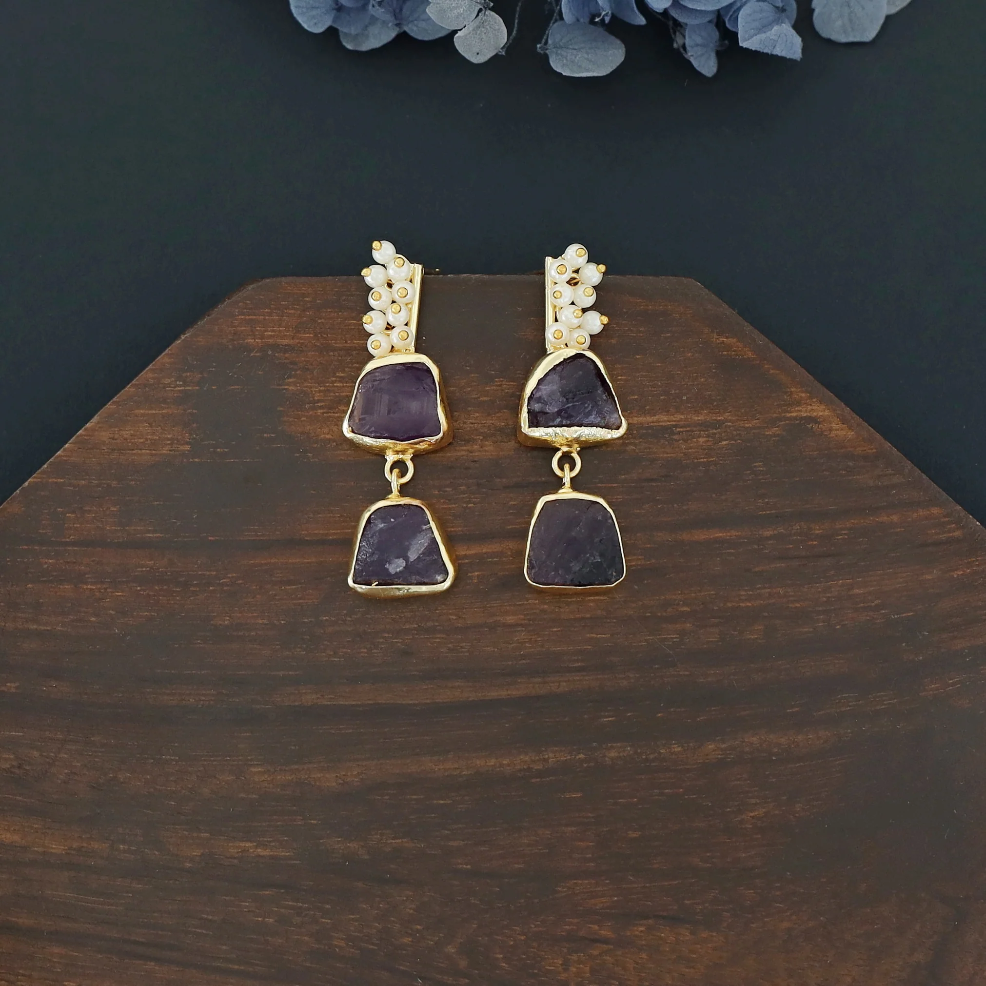 Dual Raw Stone + Pearl Earring - Image 19