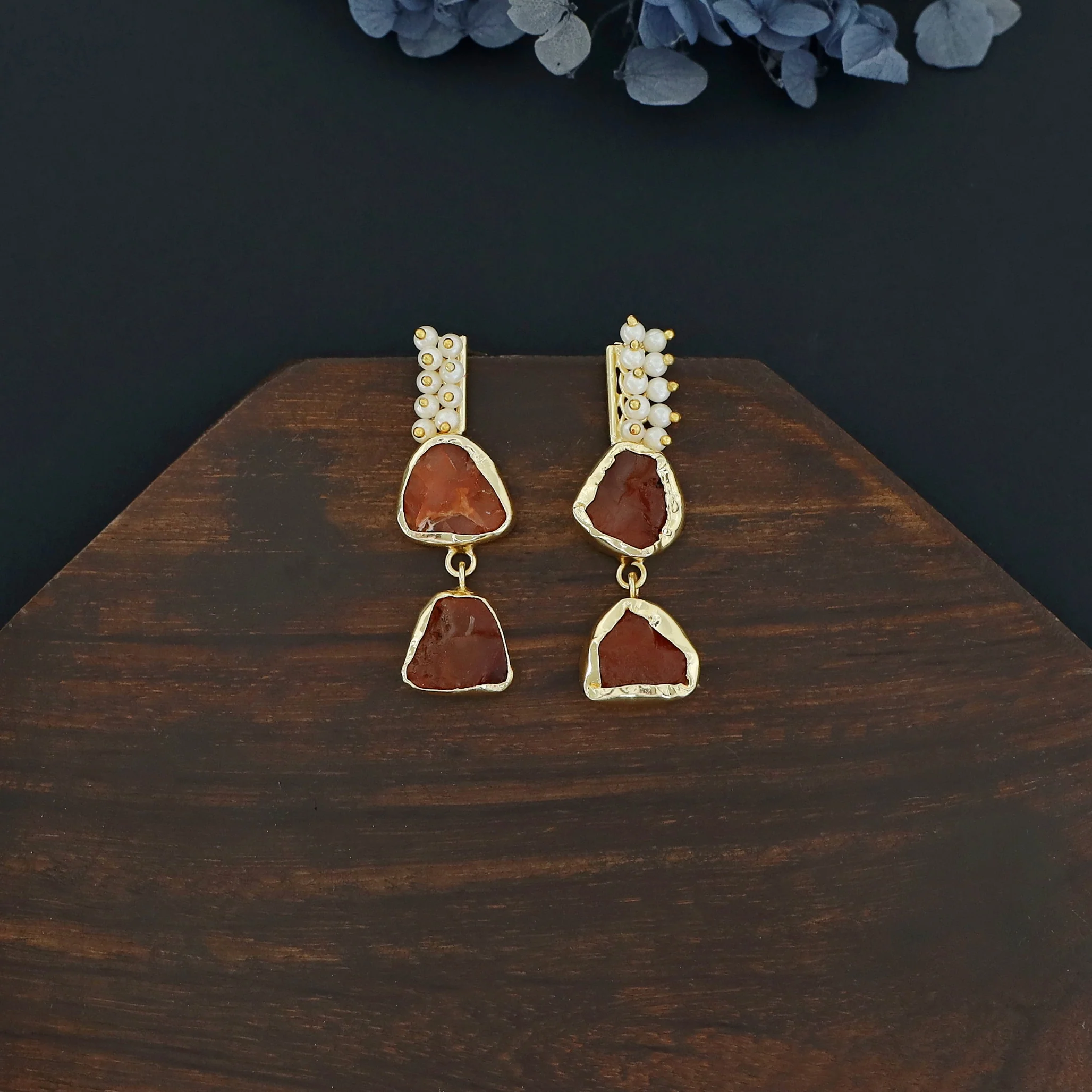 Dual Raw Stone + Pearl Earring - Image 2
